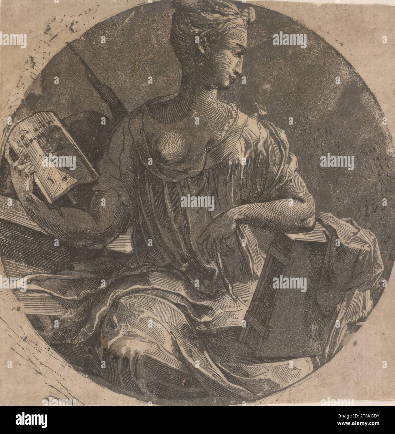 Sibylle, Domenico Beccafumi a appelé. Mecarino, Cortine in Valdibiana Montaperti près de Sienne 1484 - 1551 Sienne, vers 1547-1551, impression, gravure sur bois clair-obscur en deux planches, gris, feuille : 14,8 x 14,9 cm Banque D'Images