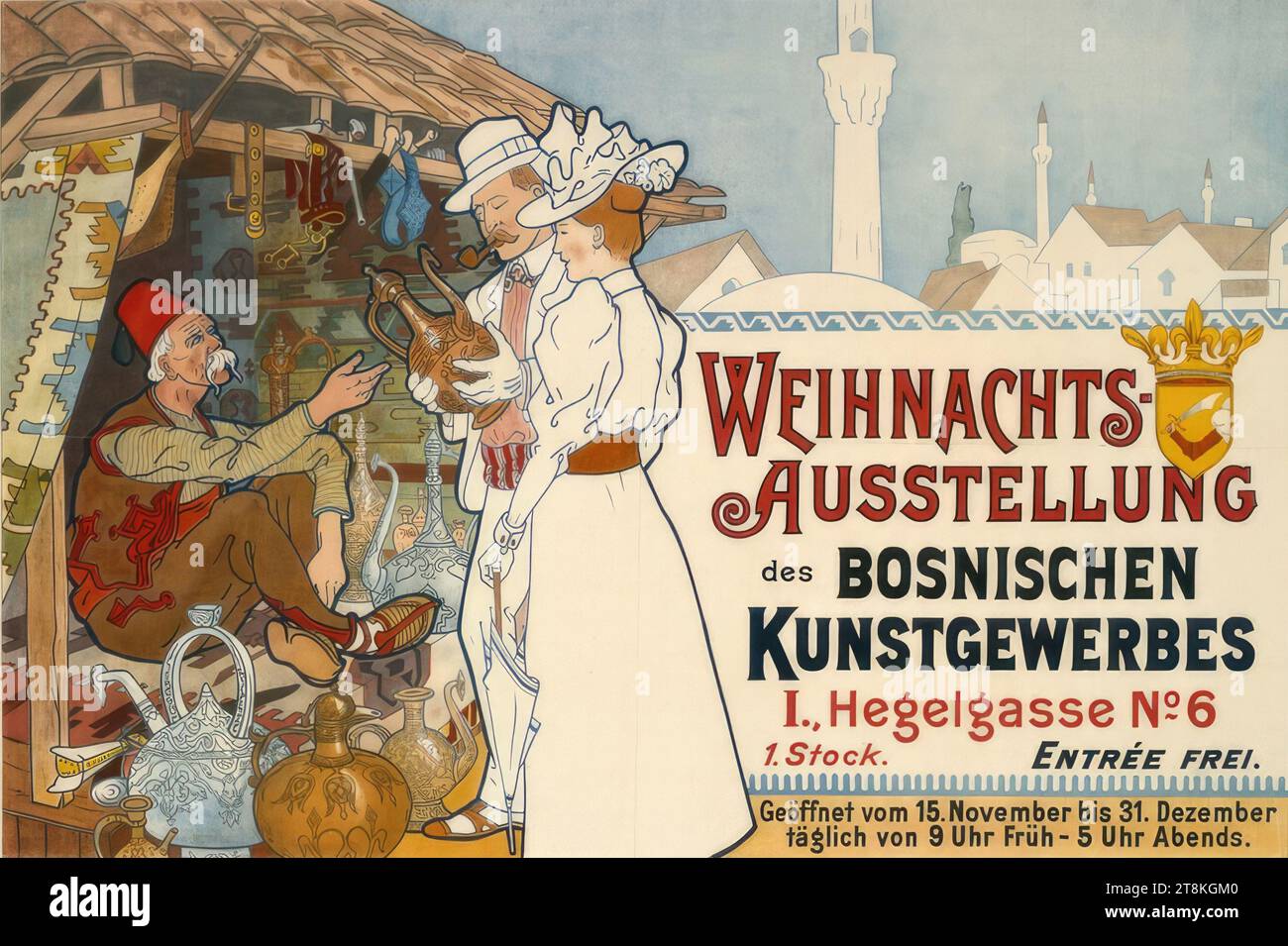 EXPOSITION DE NOËL DES ARTS BOSNIAQUES ; I., Hegelgasse 6, Rudolf Pick, Vienne 1865 - 1915 Vienne, vers 1900, tirage, lithographie couleur, feuille : 625 mm x 865 mm, Autriche Banque D'Images