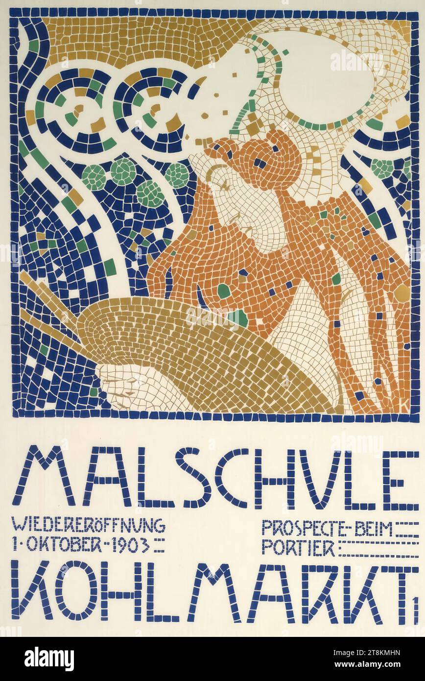 ÉCOLE DE PEINTURE KOHLMARKT 1, RÉOUVERTURE le 1 OCTOBRE 1903, Ferdinand Kruis, Pisek, Bohemia 1869 - 1944 Innsbruck, 1903, tirage, lithographie couleur, feuille : 950 mm x 635 mm Banque D'Images