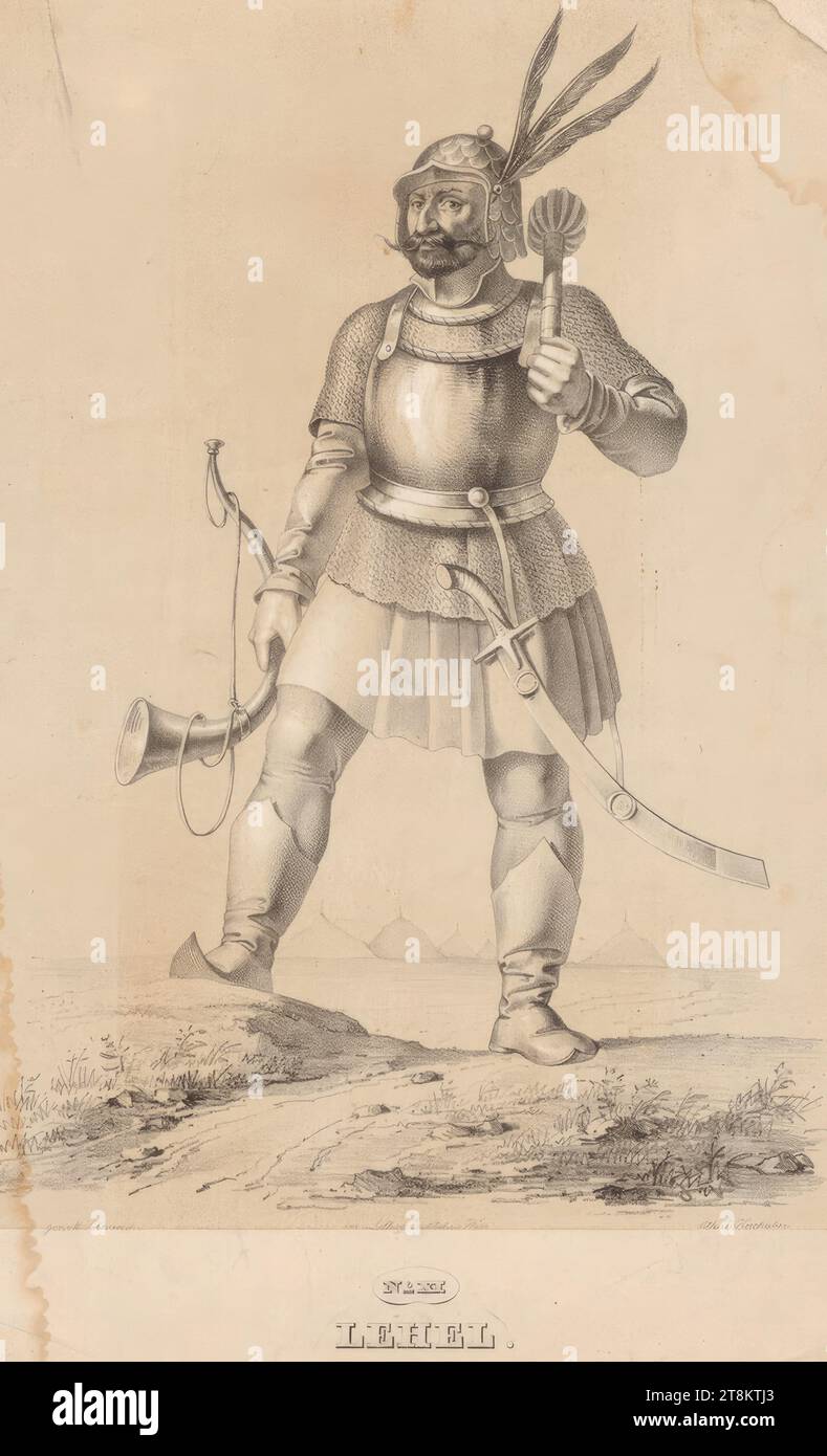 Lehel, premiers chefs militaires de Hongrie, ducs et rois, vers 1824, estampe, lithographie avec une plaque, ocre, feuille : 38,5 × 25 cm Banque D'Images