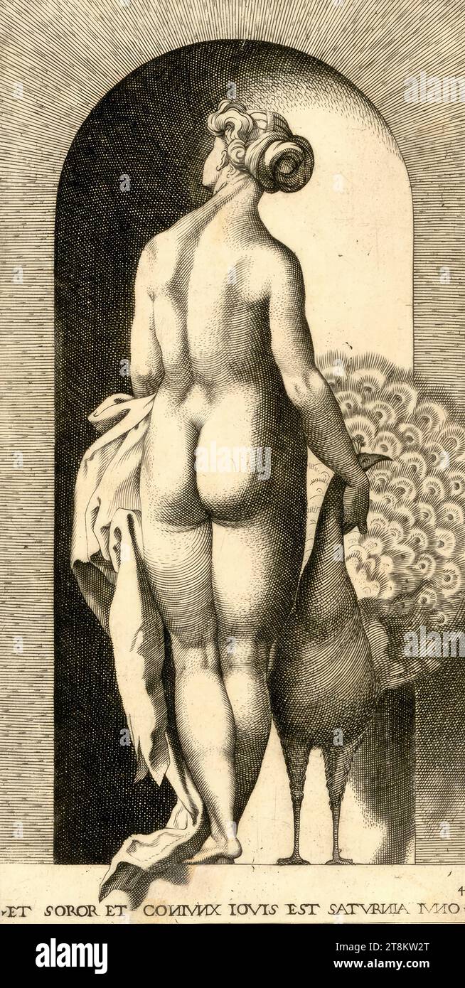 Juno, dieux et déesses mythologiques, 1526-1624, estampe, gravure sur cuivre, feuille : 21,5 × 11,2 cm, inscription de base '.et SOROR et CONIVNX IOVIS et SATVRNIA IVNO.', N inversé, r.u. '4 Banque D'Images