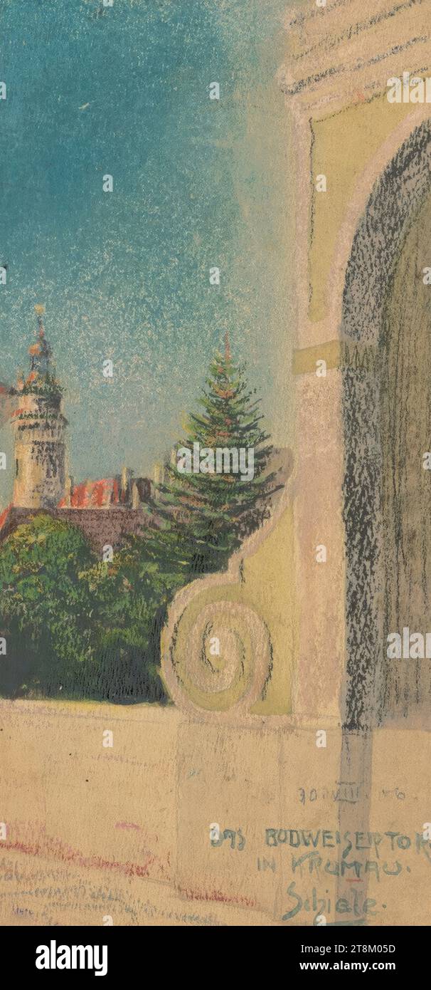 La porte Budweiser à Český Krumlov, Egon Schiele, Tulln 1890 - 1918 Vienne, 1906, dessin, pastel à l'huile, feuille : 28,3 x 13,4 cm, Autriche Banque D'Images