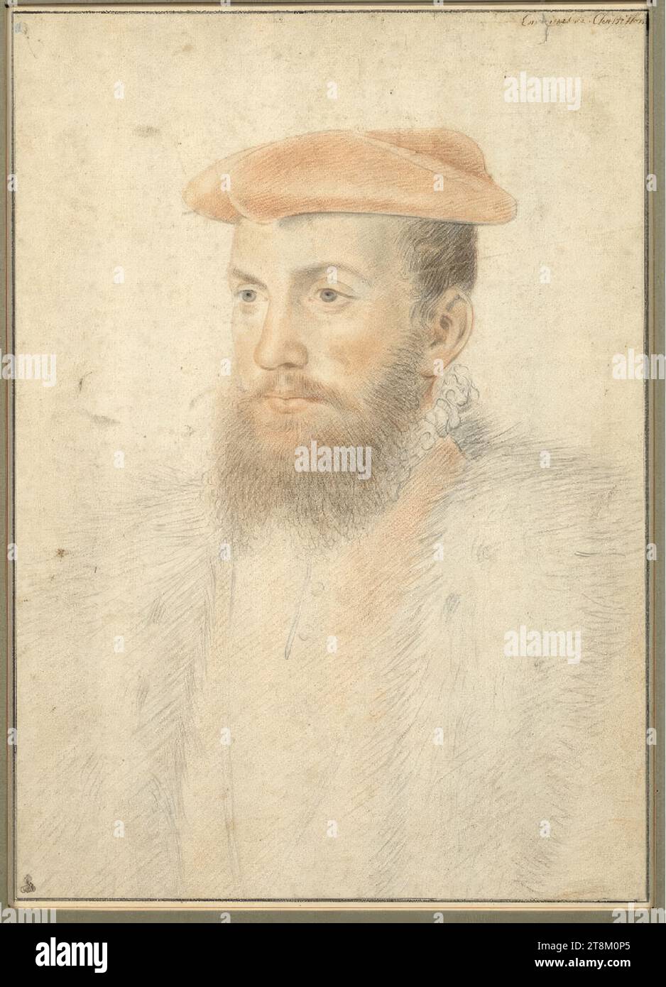 Portrait d'Odet de Coligny, cardinal de Châtillon, dessin, pierre craie, sanguine, 30,1 x 21,3 cm, l. l. Duc Albert de Saxe-Teschen, R. O. 'Cardinal de Chastillon Banque D'Images