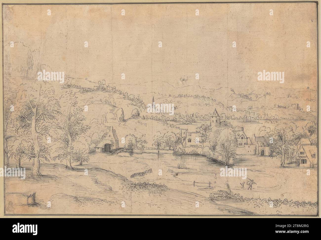 Paysage, anonyme, c. 1535, dessin, plume et noir, quadrillage, 13,4 x 19,8 cm, l. et Duc Albert de Saxe-Teschen Banque D'Images