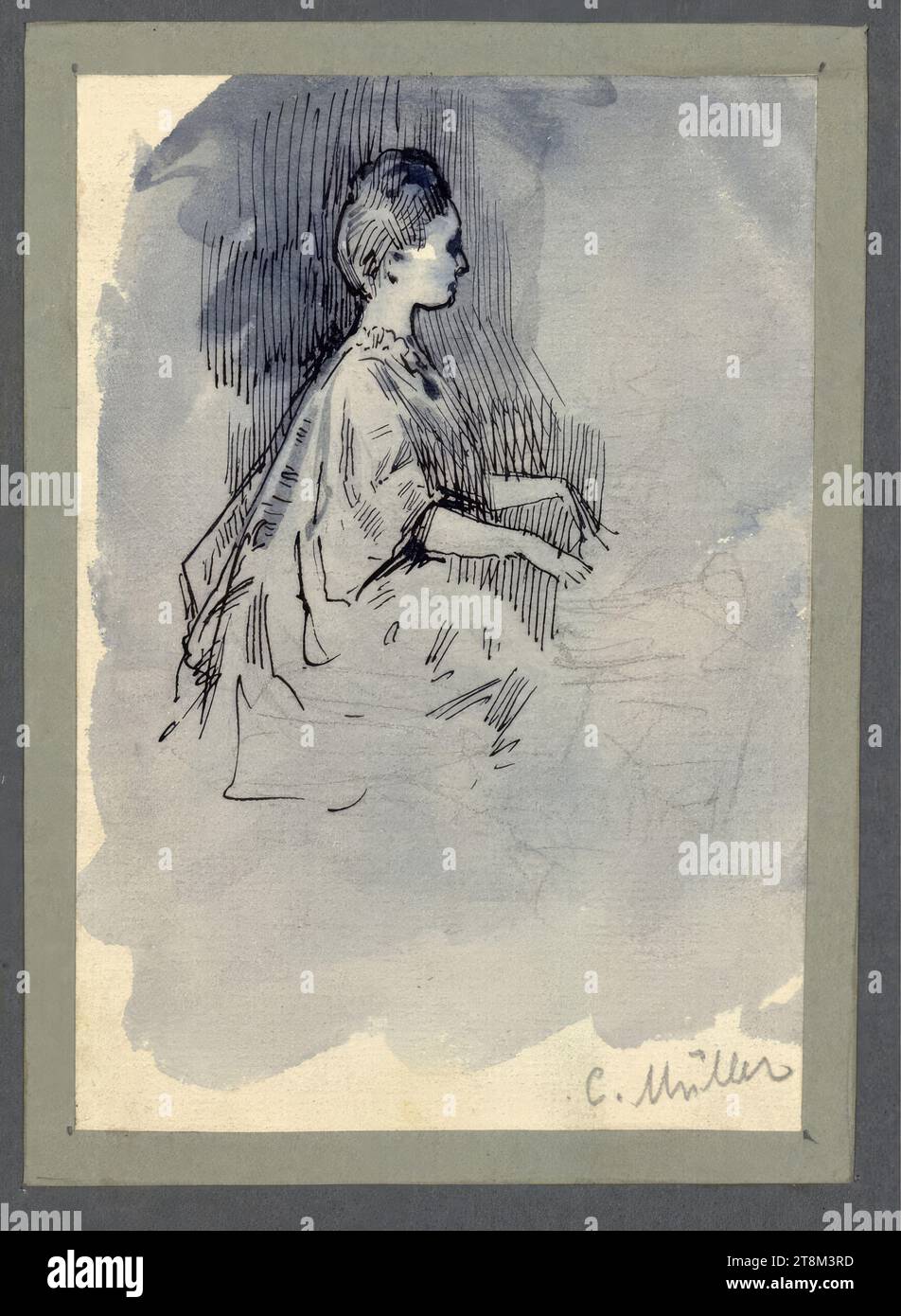 Pianiste, Hagengesellschaft, Carl Müller (Vienne 1862 - 1938 Vienne), dessin, stylo, lavé, 12,2 x 8,4 cm Banque D'Images