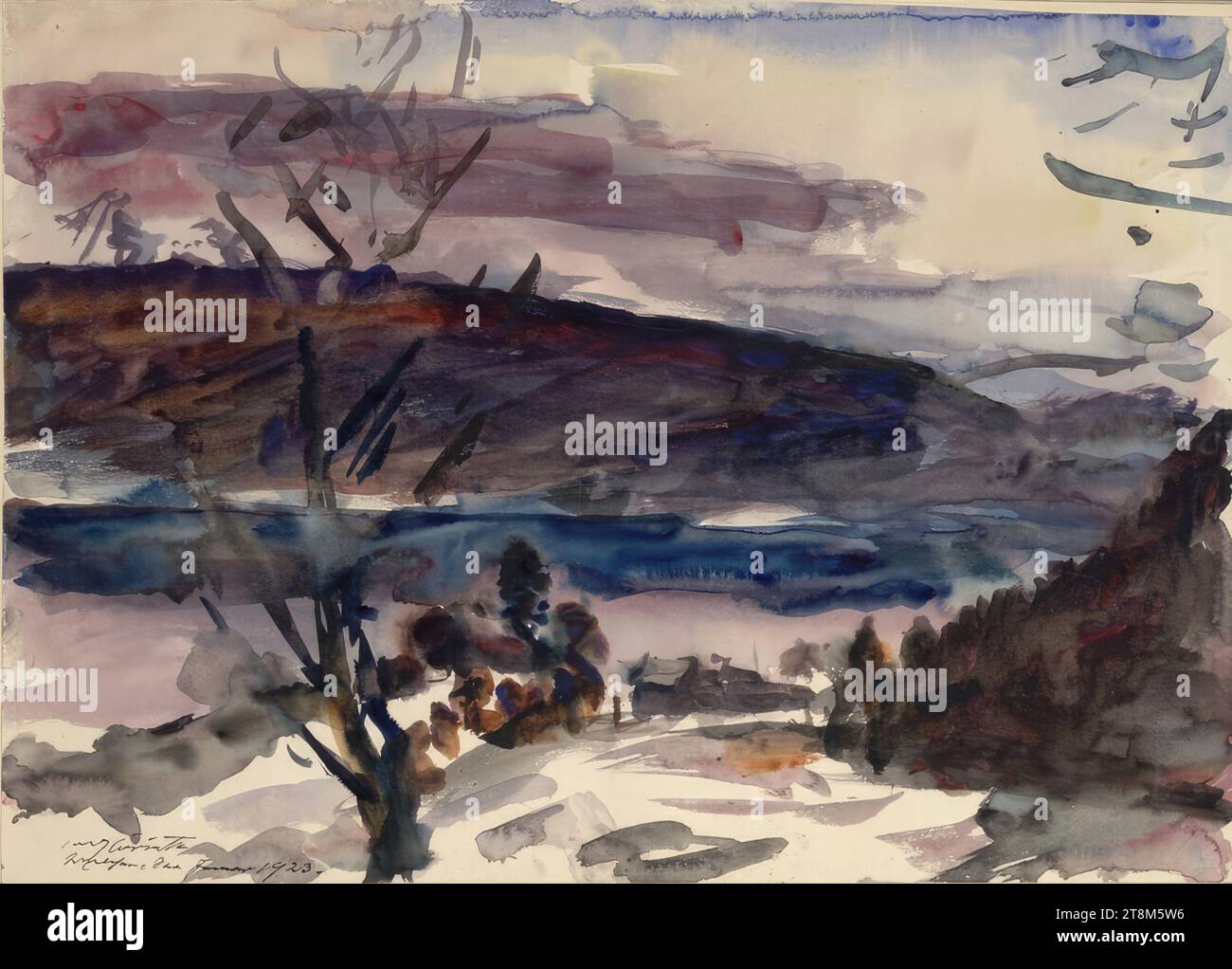 Walchensee en hiver, Lovis Corinthe (Tapiau 1858 - 1925 Zandvoort), janvier 1923, dessin, aquarelle, 36,2 x 50,9 cm Banque D'Images