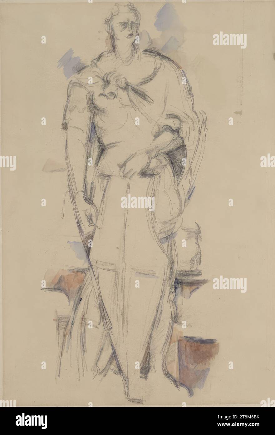 Saint Georges d'après Donatello, Paul Cézanne (Aix-en-Provence 1839 - 1906 Aix-en-Provence), c. 1890, dessin, craie noire, pinceau, aquarelle ; adhésif poussant à droite, 32 x 24,5 cm Banque D'Images