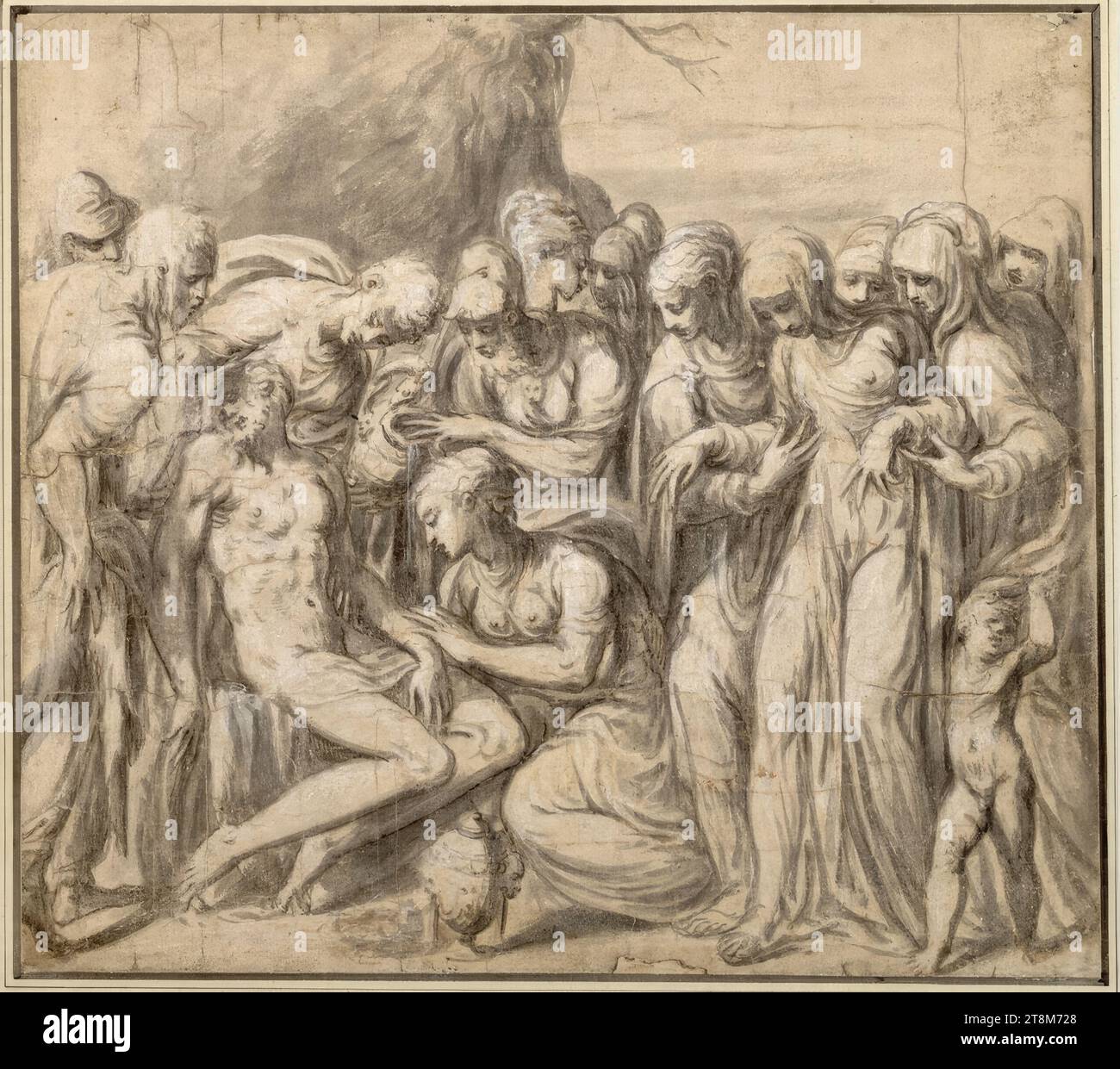 L'onction du corps du Christ, Andrea Meldolla, dit Schiavone (Zara (Sebenico) vers 1500/15 - 1563 Venise), dessin, plume, pinceau en noir et brun, gris lavis, blanc rehaussé, 27,2 × 30,5 cm, l.b. Duc Albert de Saxe-Teschen Banque D'Images L'onction du corps du Christ, Andrea Meldolla, dit Schiavone (Zara (Sebenico) vers 1500/15 - 1563 Venise), dessin, plume, pinceau en noir et brun, gris lavis, blanc rehaussé, 27,2 × 30,5 cm, l.b. Duc Albert de Saxe-Teschen Banque D'Images