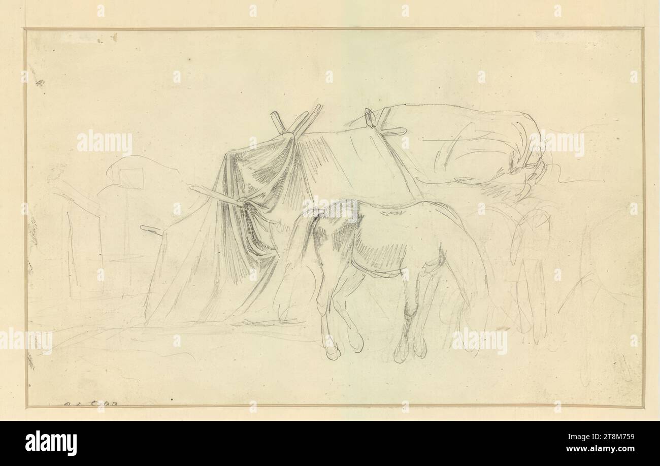 Cheval de pâturage devant une tente, Johann Adam Klein (Nuremberg 1792 - 1875 Munich), 1814, dessin, crayon, 12,8 x 20,2 cm Banque D'Images