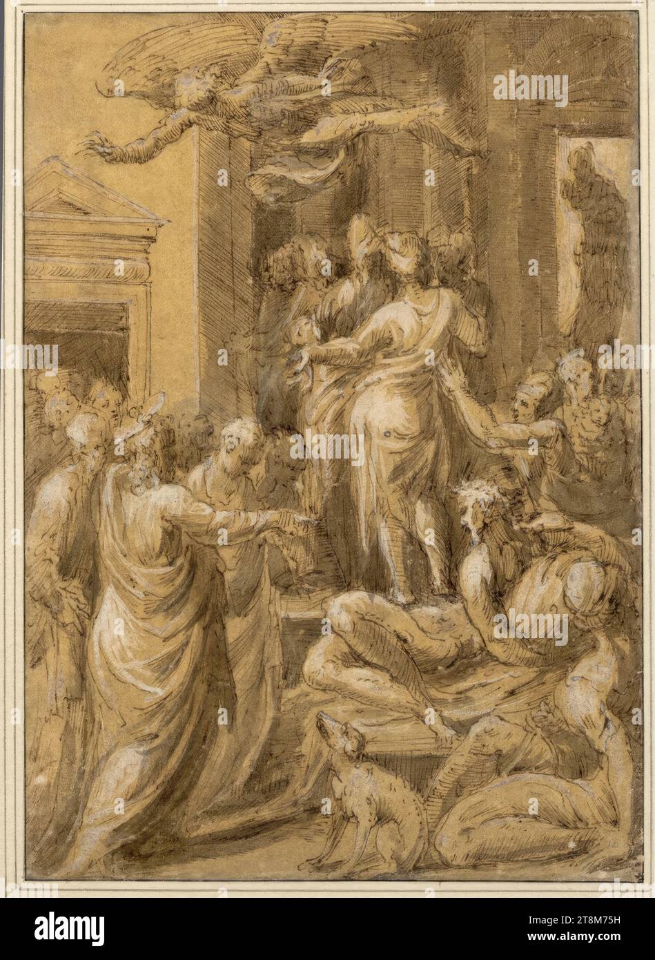 Christ guérit les malades, Andrea Meldolla, appelé Schiavone (Zara (Sebenico) autour de 1500/15 - 1563 Venise), dessin, plume, lavage gris-brun, rehaussé de blanc, sur papier jaunâtre apprêté, pointillé, 22,6 × 16,1 cm, l.b. Duc Albert de Saxe-Teschen, en bas à droite au crayon '10 Banque D'Images Christ guérit les malades, Andrea Meldolla, appelé Schiavone (Zara (Sebenico) autour de 1500/15 - 1563 Venise), dessin, plume, lavage gris-brun, rehaussé de blanc, sur papier jaunâtre apprêté, pointillé, 22,6 × 16,1 cm, l.b. Duc Albert de Saxe-Teschen, en bas à droite au crayon '10 Banque D'Images