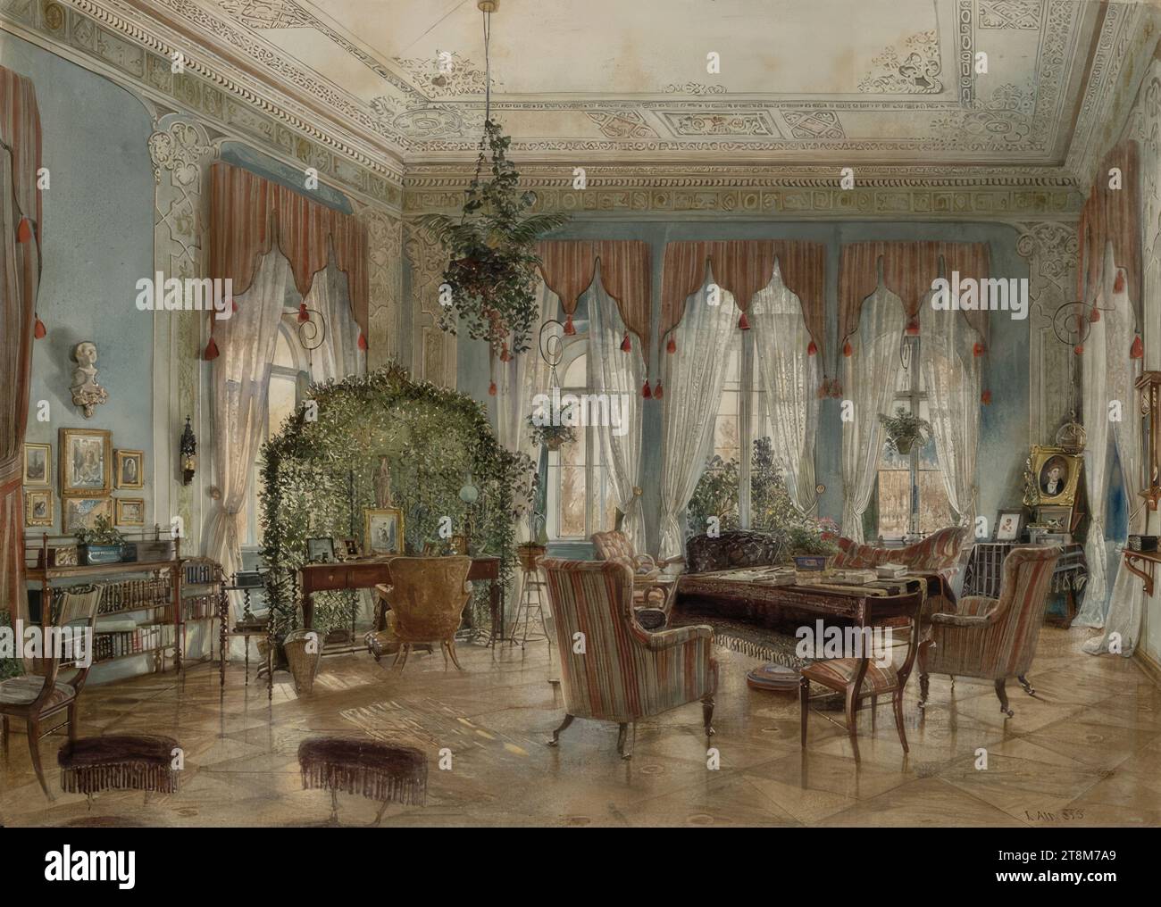 Salon de la Princesse Henriette Odescalchi dans le palais Hirtenberg, Rudolf von Alt (Vienne 1812 - 1905 Vienne), 1853, dessin, aquarelle, 30,2 x 41,2 cm, l.l., '26706 Banque D'Images