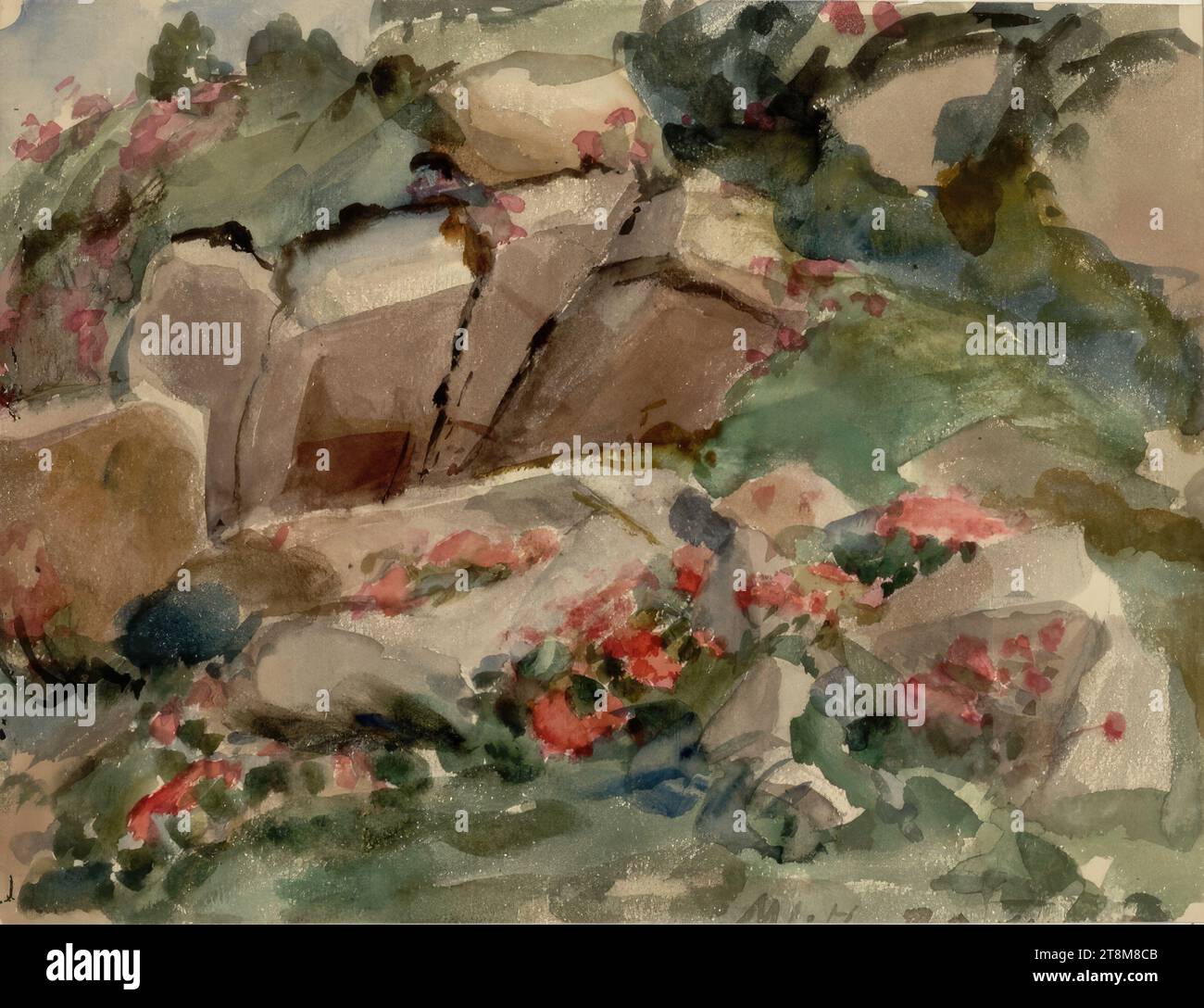 Sans titre, Marie Lippert-Hoerner (Vienne 1860–1932 Vienne), 1905, dessin, aquarelle, papier brun, découpe du tapis : 23,2 x 30,4 cm (9 1/8 x 11 15/16 po), M.U., 'M L.H.' ; r.b. '20.VII.05 Banque D'Images