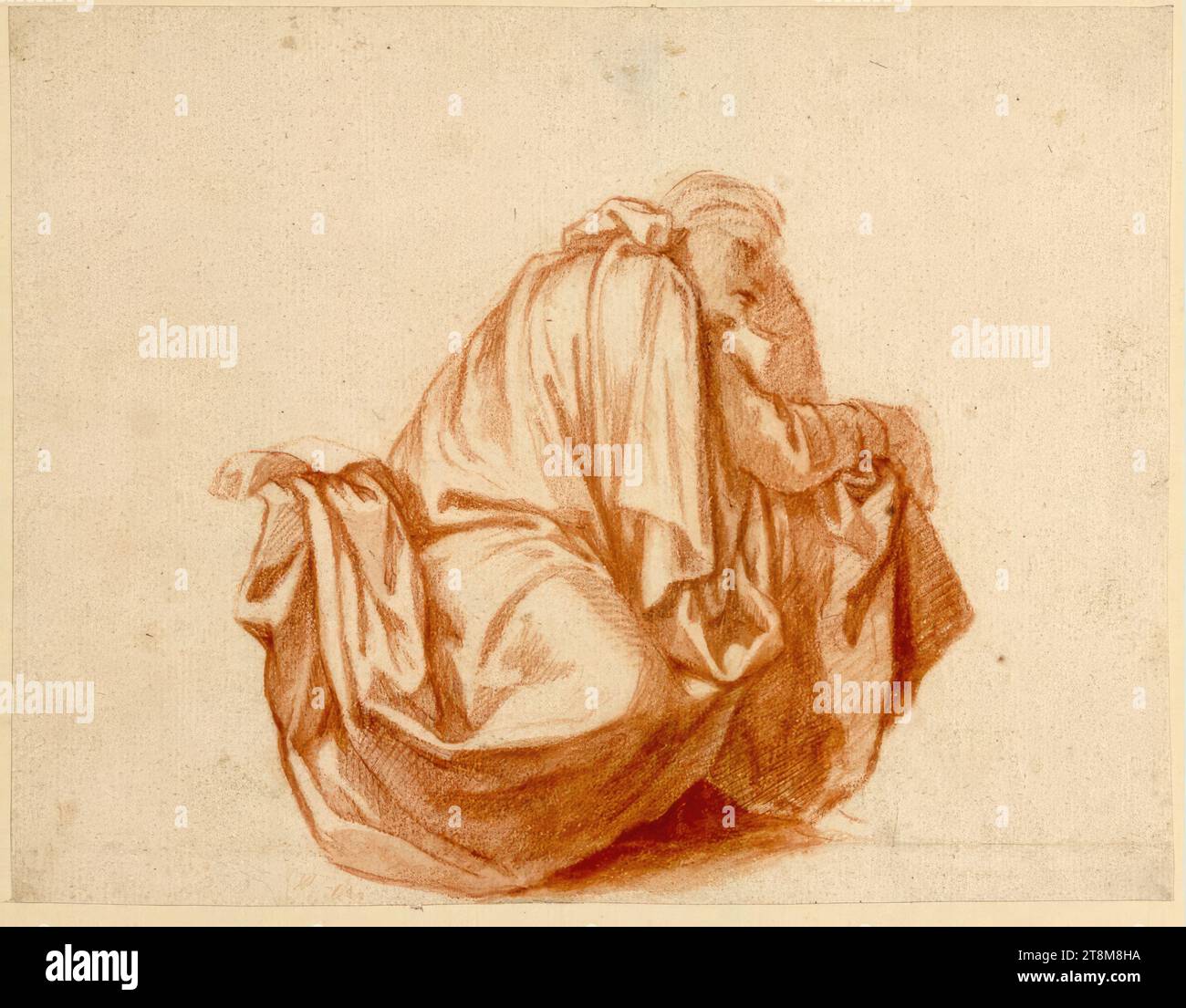 Prophète assis, Sébastien le Clerc (Metz 1637 - 1714 Paris), dessin, sanguine, lavage rougeâtre, 13,5 x 17,5 cm Banque D'Images