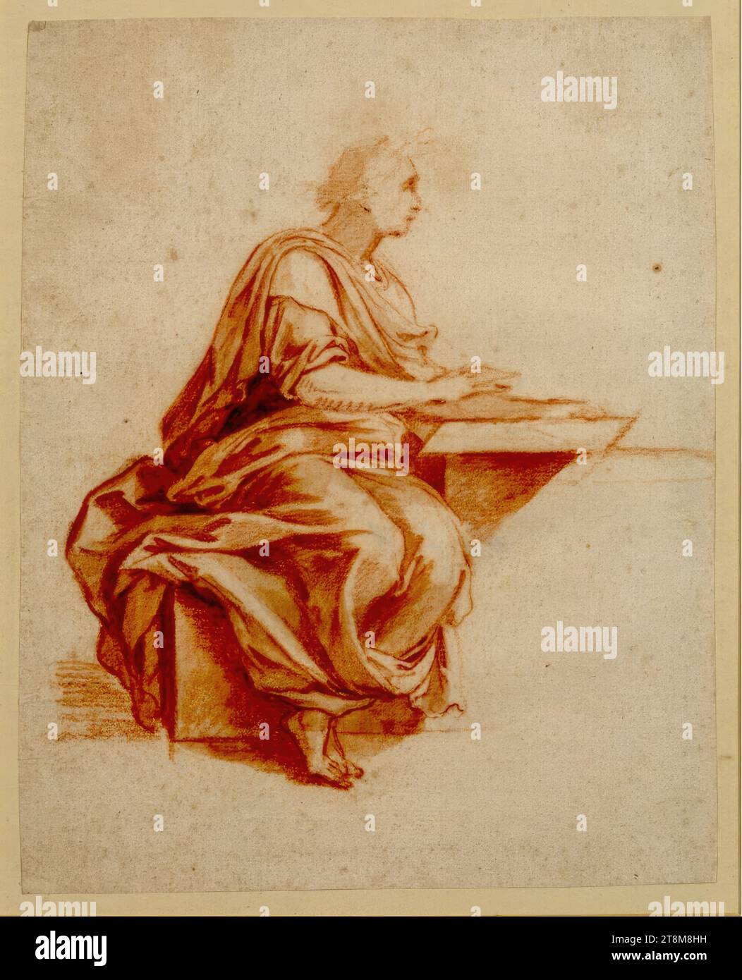 Etude d'un prophète assis, Sébastien le Clerc (Metz 1637 - 1714 Paris), dessin, craie rouge, lavé en rouge, 16,2 x 12,9 cm Banque D'Images
