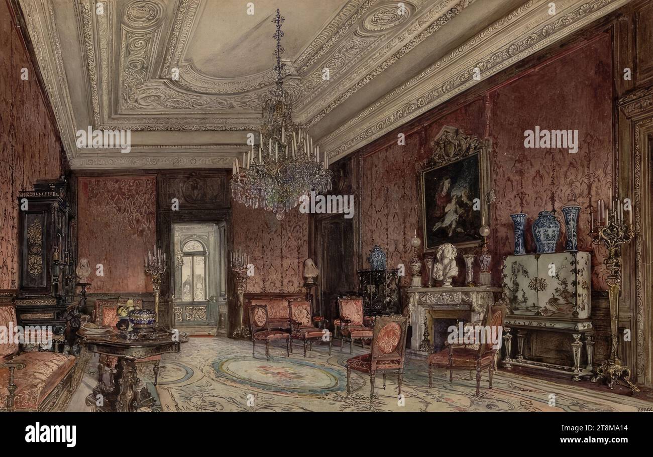 Salon rouge au Palais Chotek à Vienne, Rudolf von Alt (Vienne 1812 - 1905 Vienne), 1877, dessin, aquarelle, feuille : 30,4 cm x 48 cm, r.r. '28358 Banque D'Images