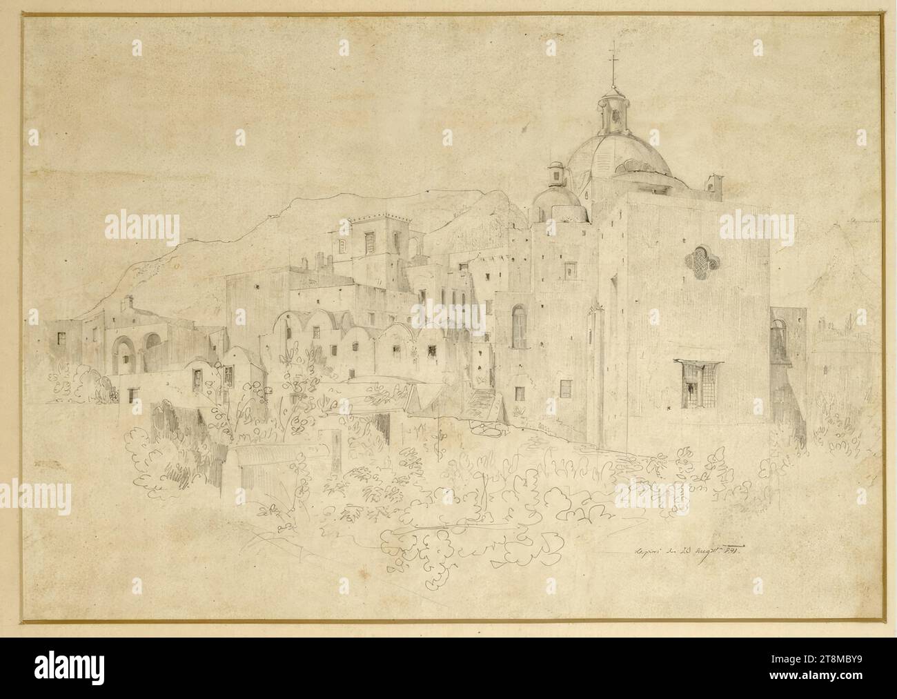 Croquis avec bâtiments, Eduard van der Nüll (Vienne 1812 - 1868 Vienne), 1841, dessin, crayon, section passe-partout : 18,5 x 26,3 cm Banque D'Images