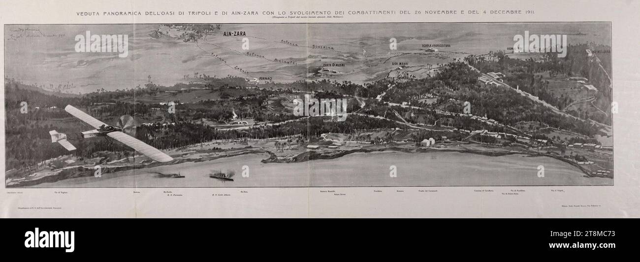 Veduta Panoramica dell' Oasi Di Tripoli e Ain-Zara con Lo Svolgimento Dei Combattimenti Del 26 novembre E Del 4 décembre 1911. Banque D'Images