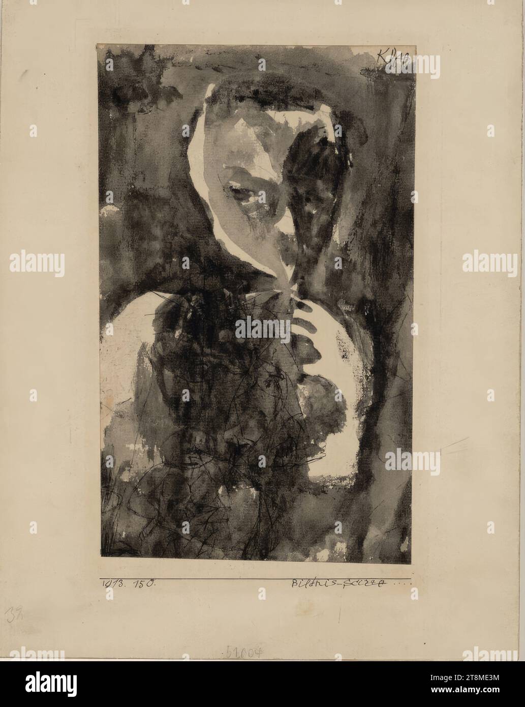 Portrait croquis, Paul Klee (Münchenbuchsee 1879 - 1940 Muralto), 1913, 150, dessin, plume et tempera sur papier sur carton, 20,4 x 12,3 cm, r.r. 'Portrait scizze....' (sur le carton avec bordure Banque D'Images