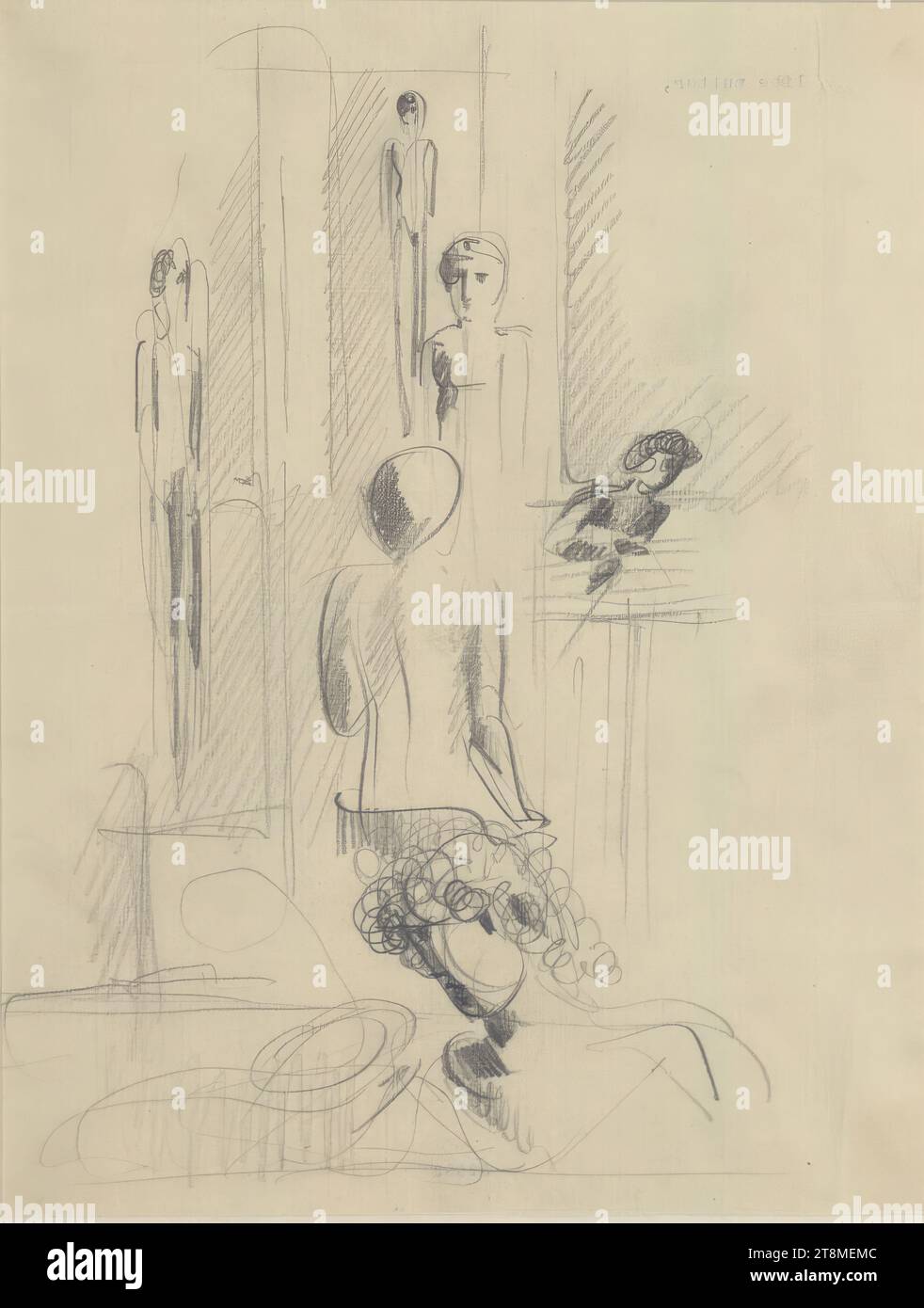 Composition à six chiffres, Oskar Schlemmer (Stuttgart 1888–1943 Baden-Baden), 1931, dessin, plomb sur papier à en-tête blanc avec pli transversal, 28 x 21,4 cm (11 x 8 7/16in Banque D'Images