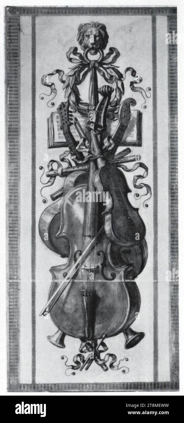Trophées d'orchestre : violon basse et violon, Karl Rahl (le Jeune) (Vienne 1812 - 1865 Vienne), dessin, fusain, 166 x 74,5 cm Banque D'Images