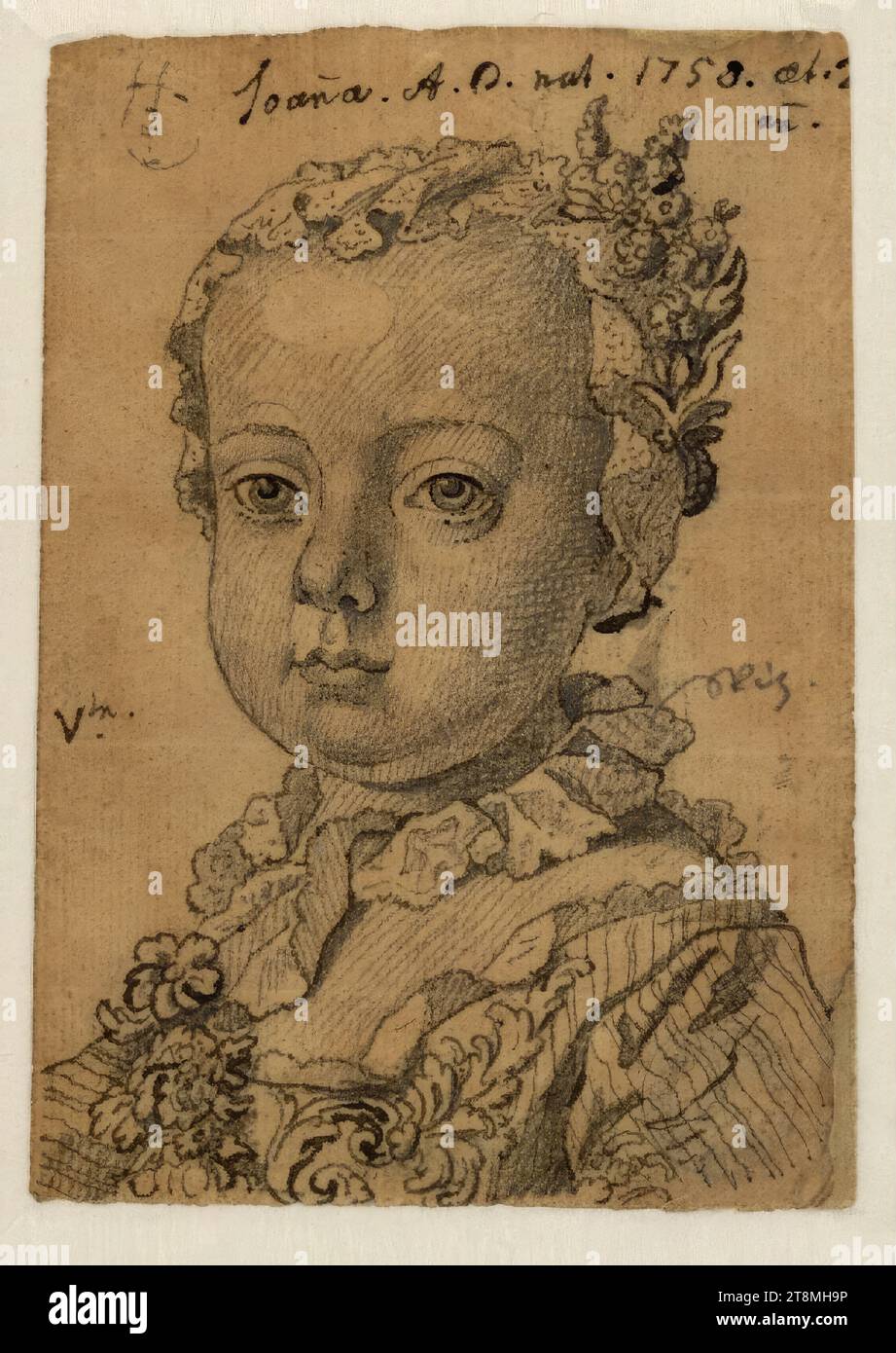 Archiduchesse Johanna, Martin van Meytens le Jeune (Stockholm 1695 - 1770 Vienne), dessin, craie, 12 x 8,4 cm, r.o. 'Joana.A.D.nat.1750.aet.2.an' ; ml 'VM Banque D'Images