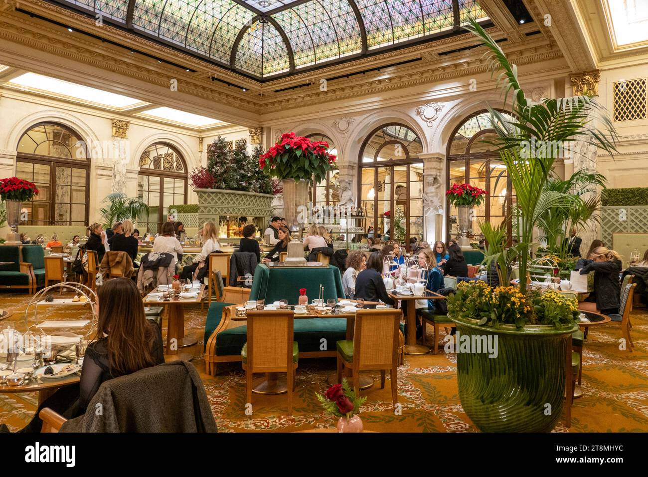 The Palm court situé au cœur de Plaza, l'hôtel propose un service de thé haut de gamme, 2023, New York City, USA Banque D'Images
