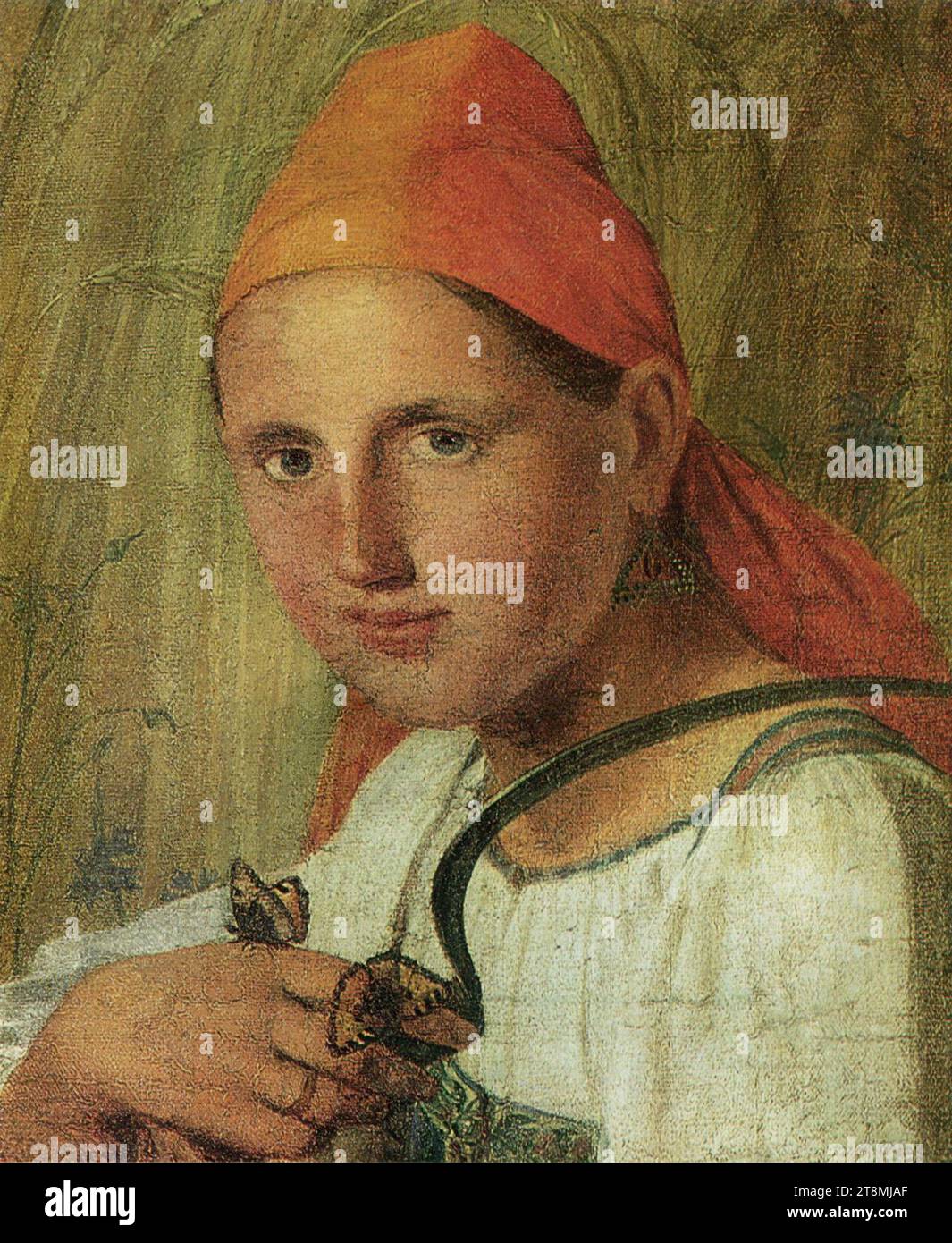 Venecianov Aleksej Gavrilovic 1780 1847 Baeuerin mit Schmetterling. Banque D'Images