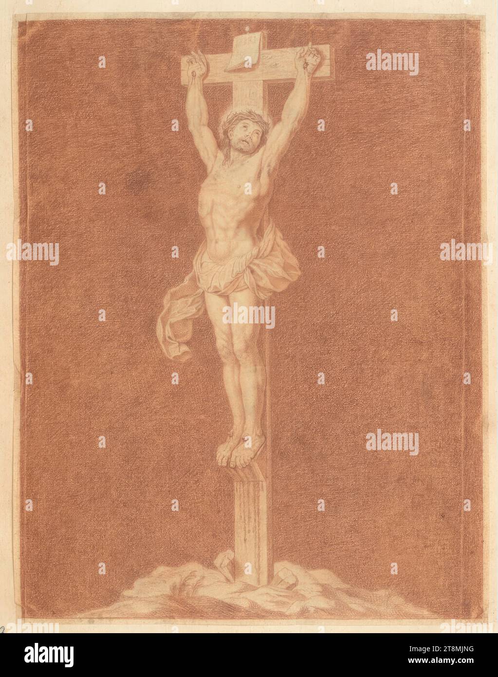 Crucifixion de Jésus, Nicolas Bazin (Troyes 1633 - 1710 Troyes), c. 1687, dessin, craie rouge, 32,2 x 25,1 cm Banque D'Images