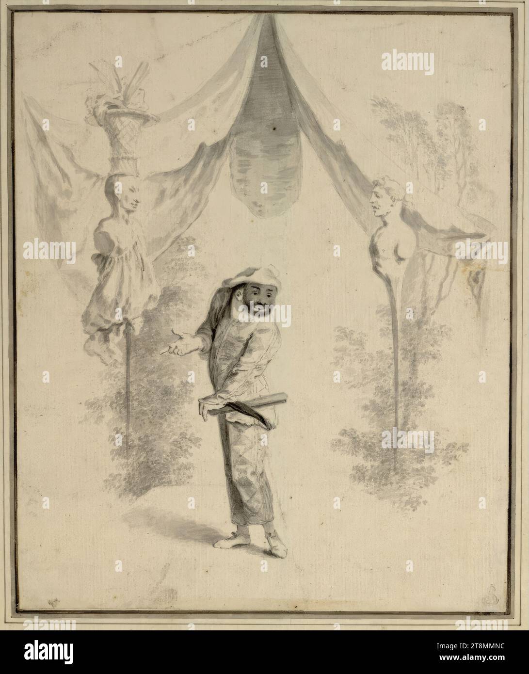 Harlequin, Johann Georg Wagner (Meissen 1744 - 1767 Meissen), vers 1758, dessin, mine de plomb, pinceau gris, lavé, 18,7 x 15,5 cm, r.r. Duc Albert de Saxe-Teschen Banque D'Images