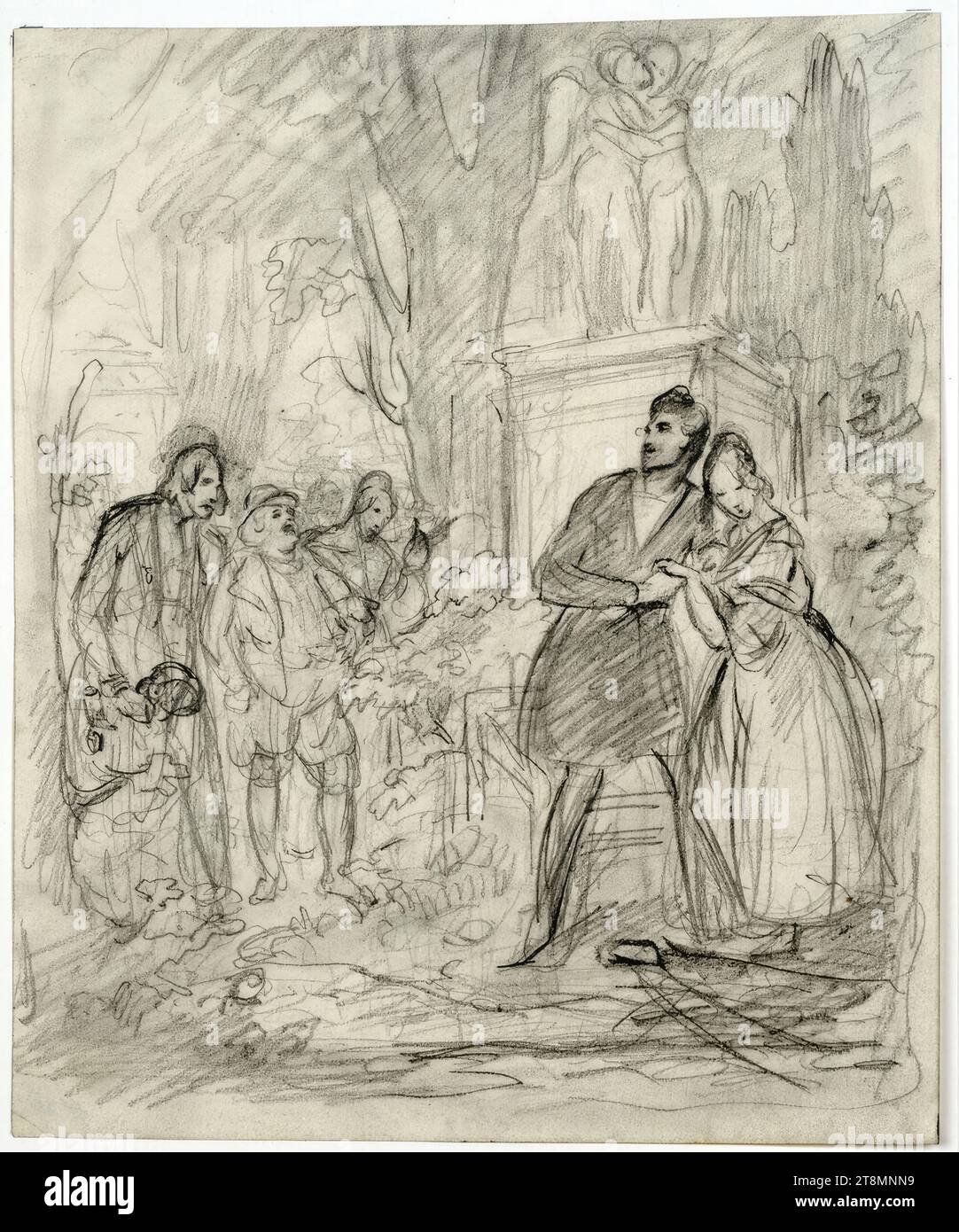 Le tryst, Josef Danhauser (Vienne 1805 - 1845 Vienne), vers 1840, dessin, crayon, 22,2 x 18,5 cm Banque D'Images