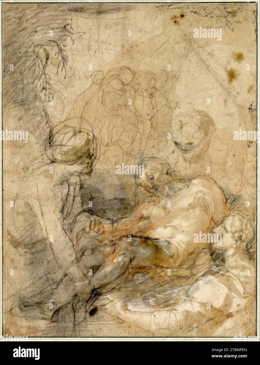 Entombment, Federico Barocci (Urbino 1535 - 1612 Urbino), dessin, craie ; plume ; rubéole; lavé ; rehaussé de blanc ; papier brun apprêté, 34,1 x 23,7 cm, l.l. Duc Albert de Saxe-Teschen Banque D'Images