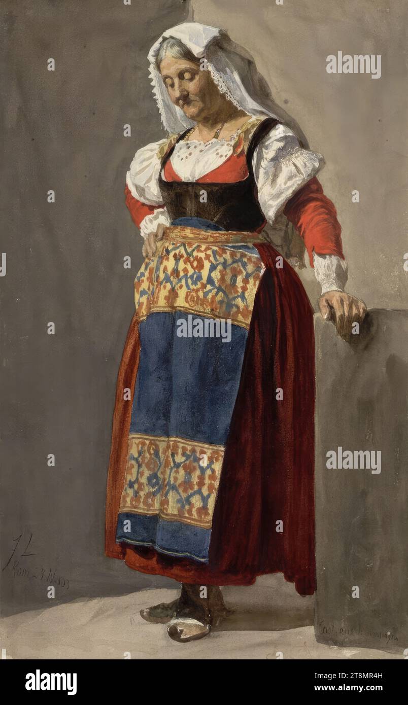 Vieille italienne, Ferdinand Laufberger (Mariaschein, Bohême 1829 - 1881 Vienne), 1863, dessin, aquarelle, 41,5 × 25.8cm Banque D'Images