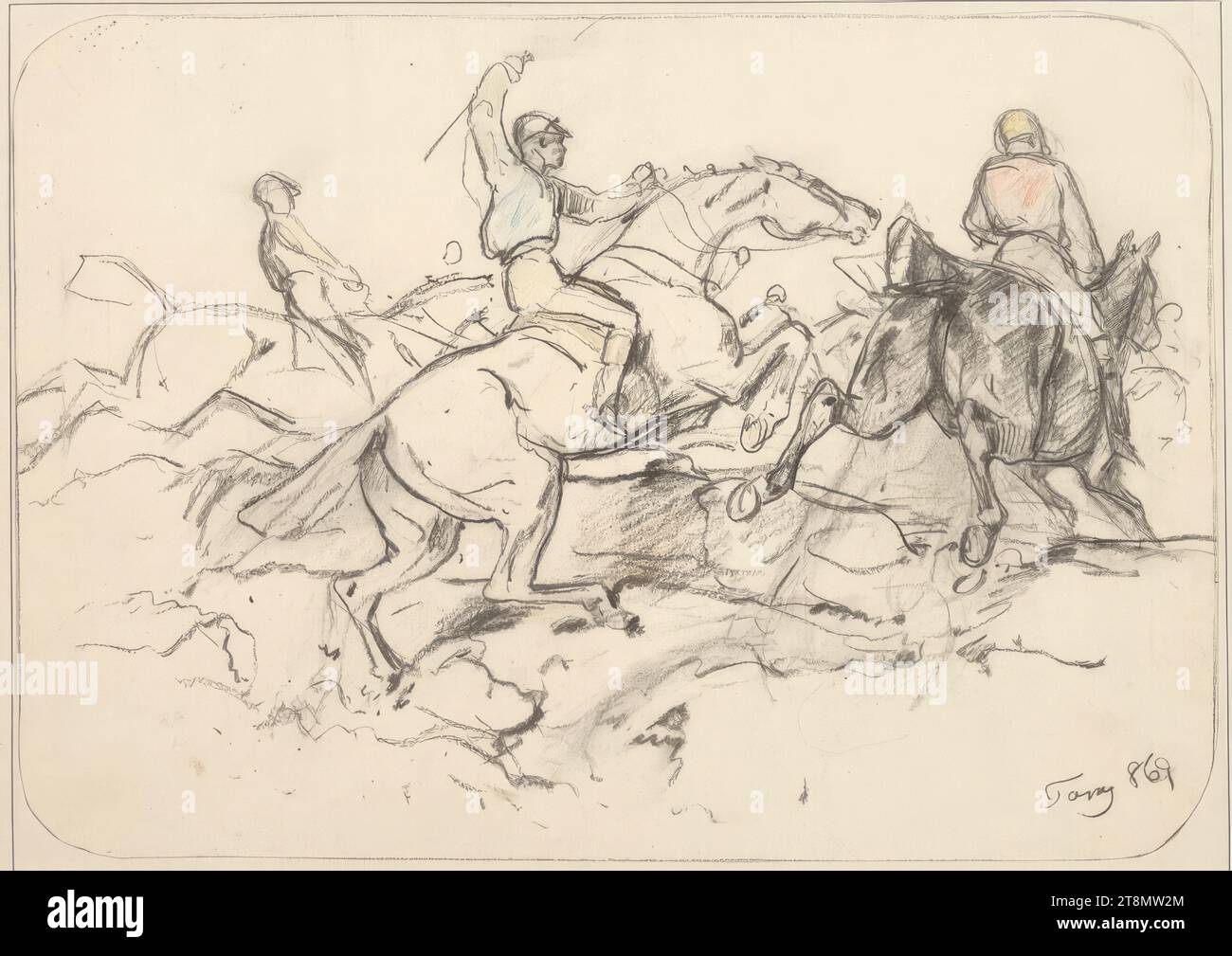 Courses hippiques, Anton Strassgschwandtner (Vienne 1826 - 1881 Vienne), 1869, dessin, 25 x 35,1 cm Banque D'Images