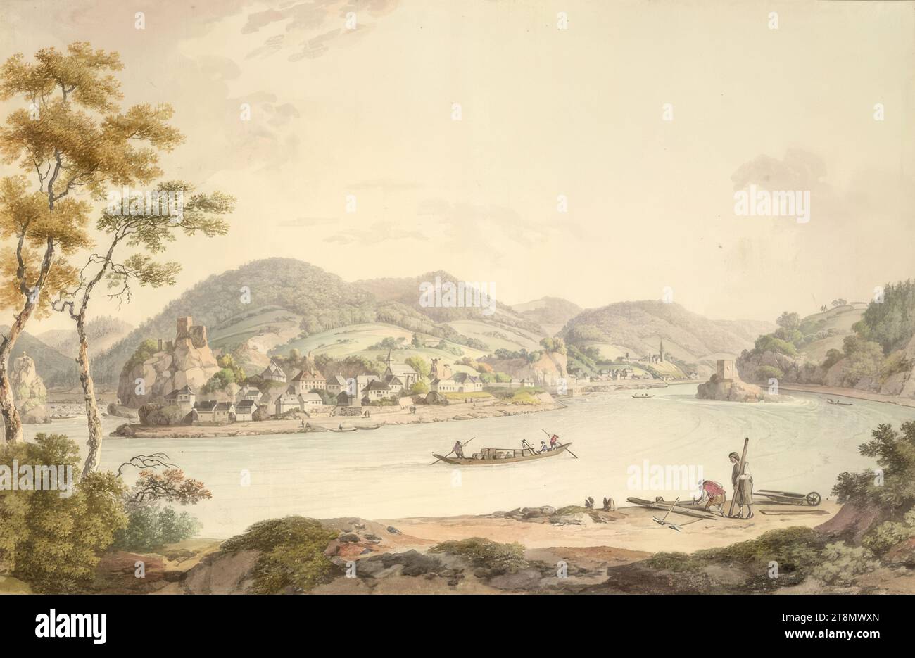 Danube strudel, vue d'ensemble, Ferdinand Runk (Freiburg im Breisgau 1764 - 1834 Vienne), 1790-1810, dessin, aquarelle, 26,9 x 41,2 cm, l. et Duc Albert de Saxe-Teschen Banque D'Images