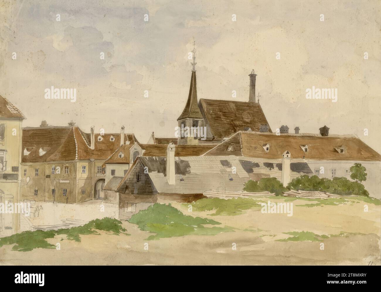 L'ancien hôpital près de Sankt Marx et la brasserie, anonyme, 19e siècle, dessin, aquarelle, 23,8 x 33,4 cm Banque D'Images