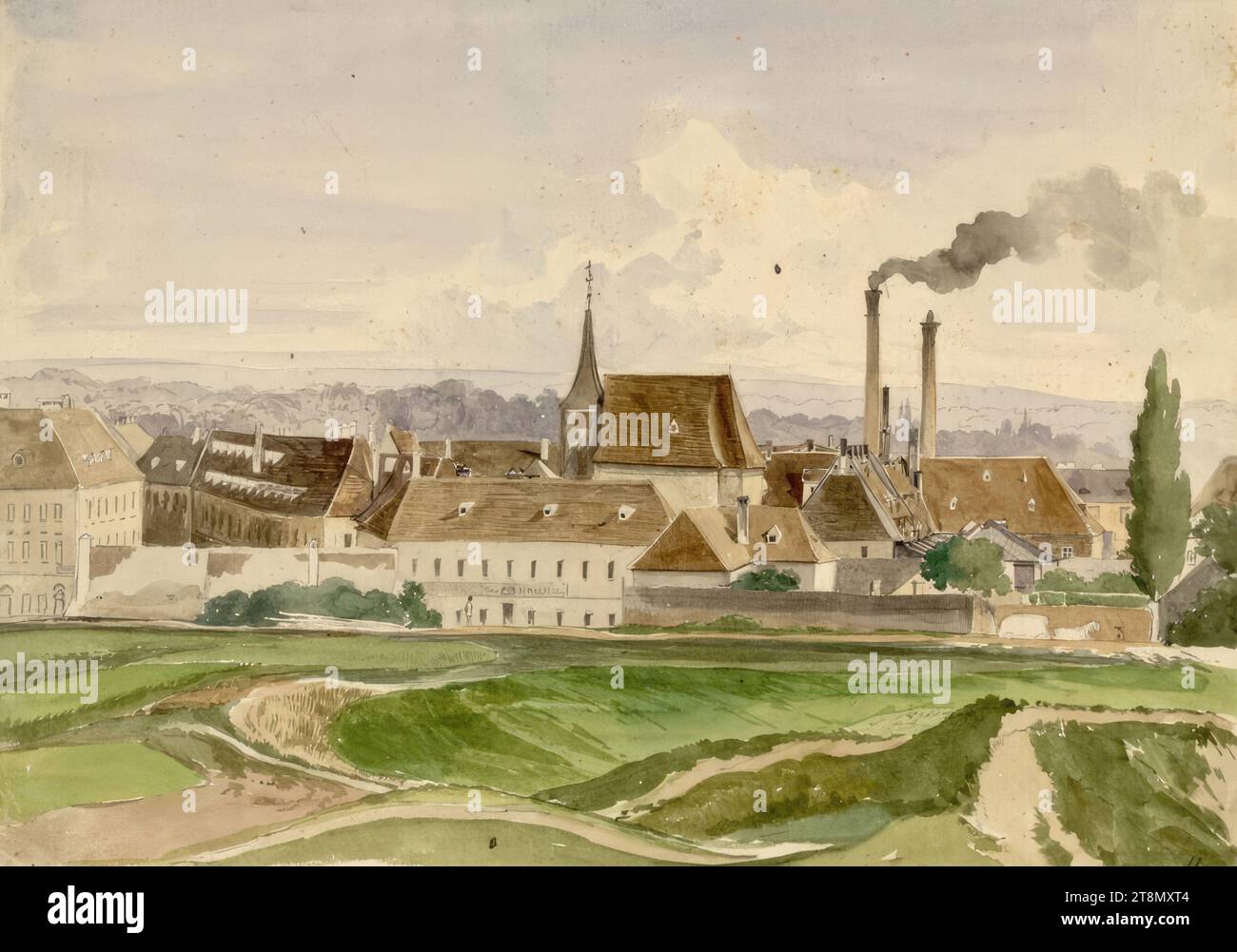 L'ancien hôpital près de Sankt Marx et la brasserie, anonyme, 19e siècle, dessin, aquarelle, 23,4 x 33,3 cm Banque D'Images