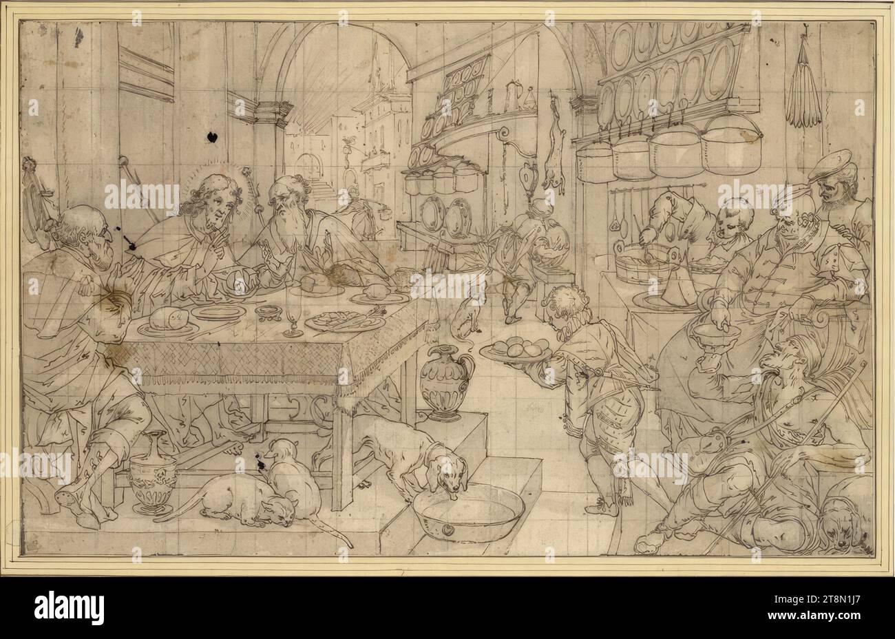 Christ in Emaus, Anonyme, Néerlandais, c. 1600, dessin, plume et brun lavis, lignes de grille, 20,3 x 32,5 cm, l. et Duc Albert de Saxe-Teschen Banque D'Images