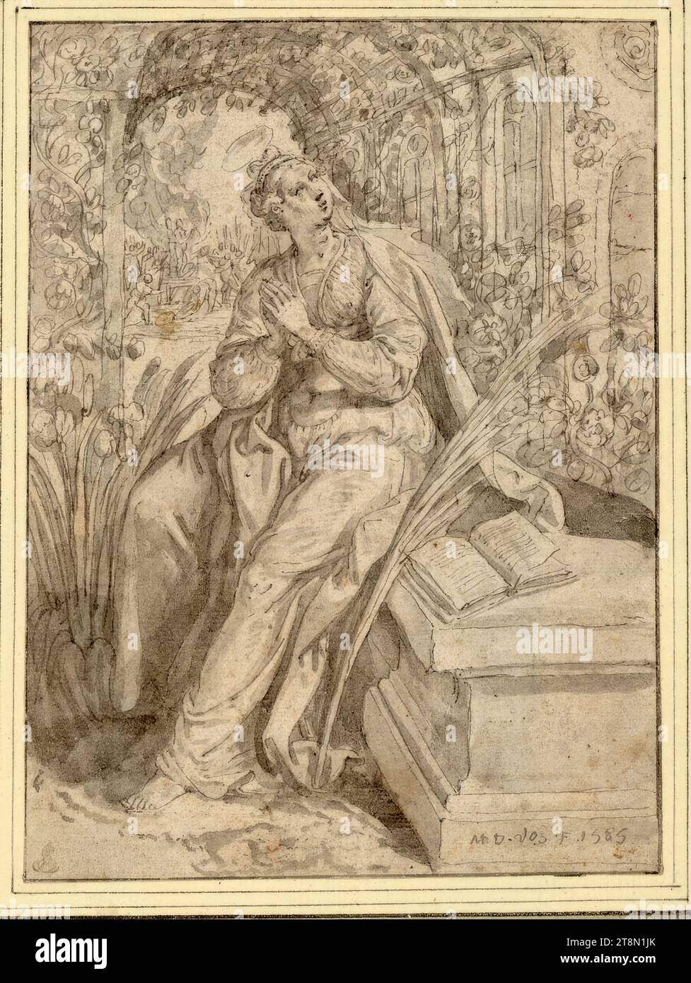 St. Anastasia, Marten de vos (Anvers vers 1531 - 1603 Anvers), 1585, dessin, plume en gris, lavé, 17,4 x 12,9 cm, l. U. Duc Albert de Saxe-Teschen Banque D'Images