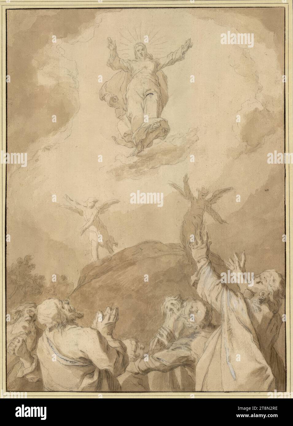 L'Ascension du Christ, Abraham Bloemaert (Gorinchem 1564 - 1651 Utrecht), dessin, craie noire, lavage brun, blanc rehaussé, 28,3 x 20,6 cm, l. et le duc Albert de Saxe-Teschen Banque D'Images