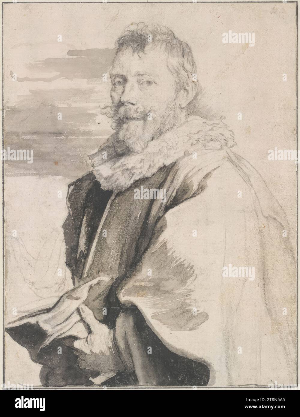 Le peintre Artus Wolfordt, Anthonis van Dyck (Anvers 1599 - 1641 Londres-Blackfriars), vers 1627-1635, dessin, craie noire, pinceau gris et noir, lavage. Petit trou à 20 mm de la droite. Marge, en dessous du centre ; légère salissure, surtout à droite. Marge., 23,2 x 17,6 cm, l. l. Duc Albert de Saxe-Teschen Banque D'Images