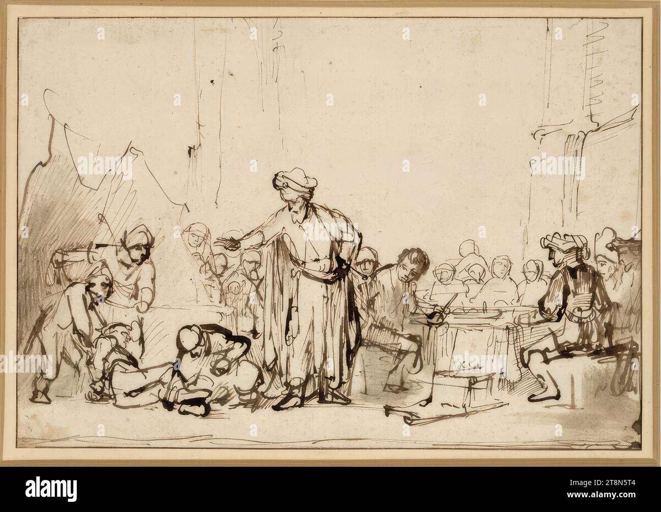 La parabole de l'invité de mariage indigne, anonyme, fin des années 1640, dessin, stylo brun, lavis gris-brun, 18,1 x 26,5 cm, l.l. Duc Albert de Saxe-Teschen Banque D'Images