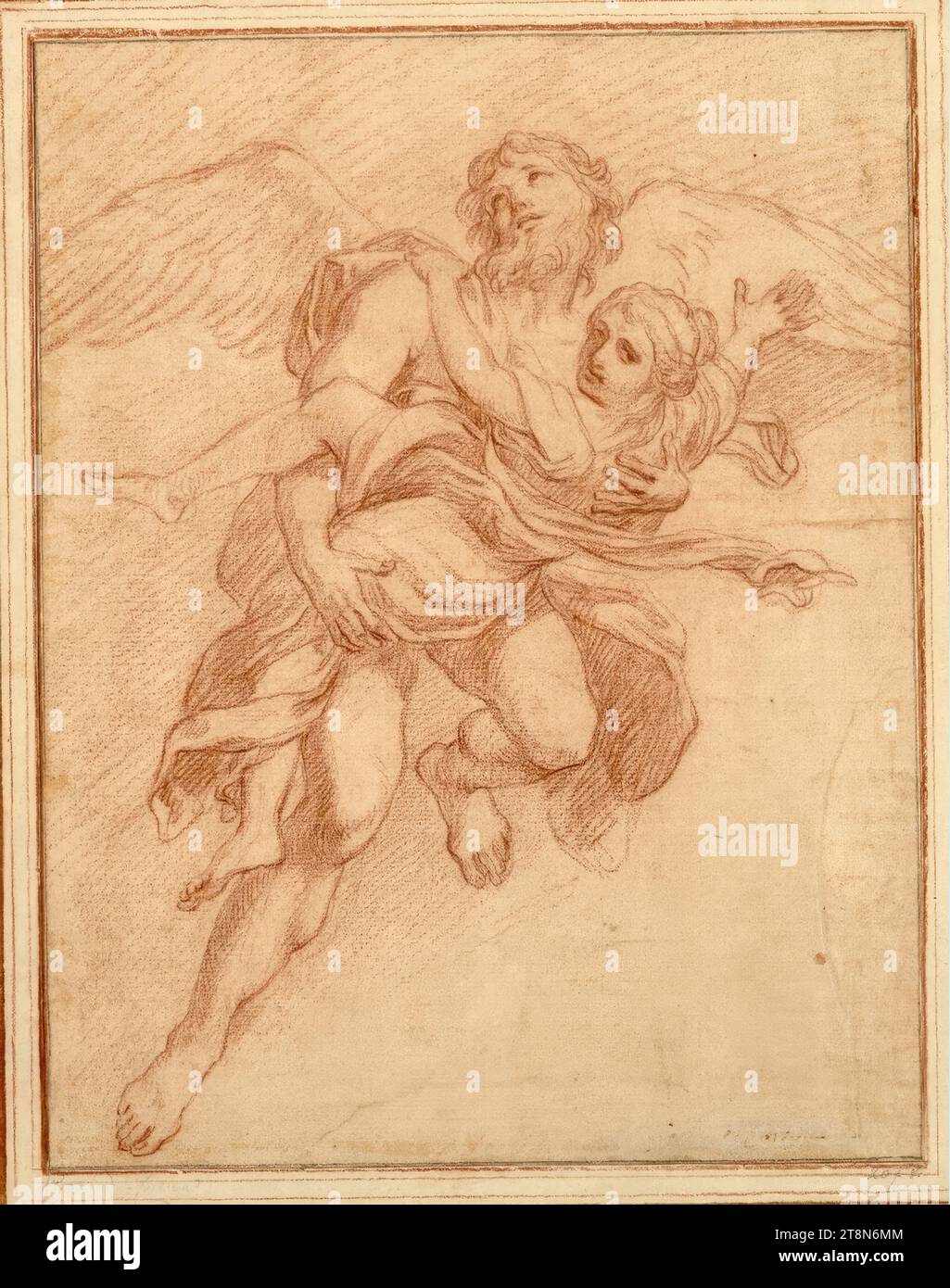 BOREAS vole l'Oreithyia., anonyme, Carlo Maratta (Camerano 1625 - 1713 Rome), dessin, craie rouge ; papier brunâtre, 31,5 x 24,8 cm, l. l. Duc Albert de Saxe-Teschen Banque D'Images