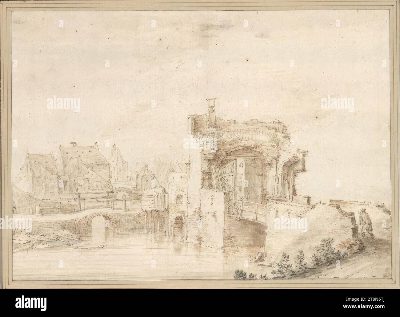 Vue d'une porte de ville en ruine, dessin, plume et encre en brun, aquarelle, traces de blanc opaque., 18,5 x 26,1 cm, r. et Duc Albert de Saxe-Teschen Banque D'Images