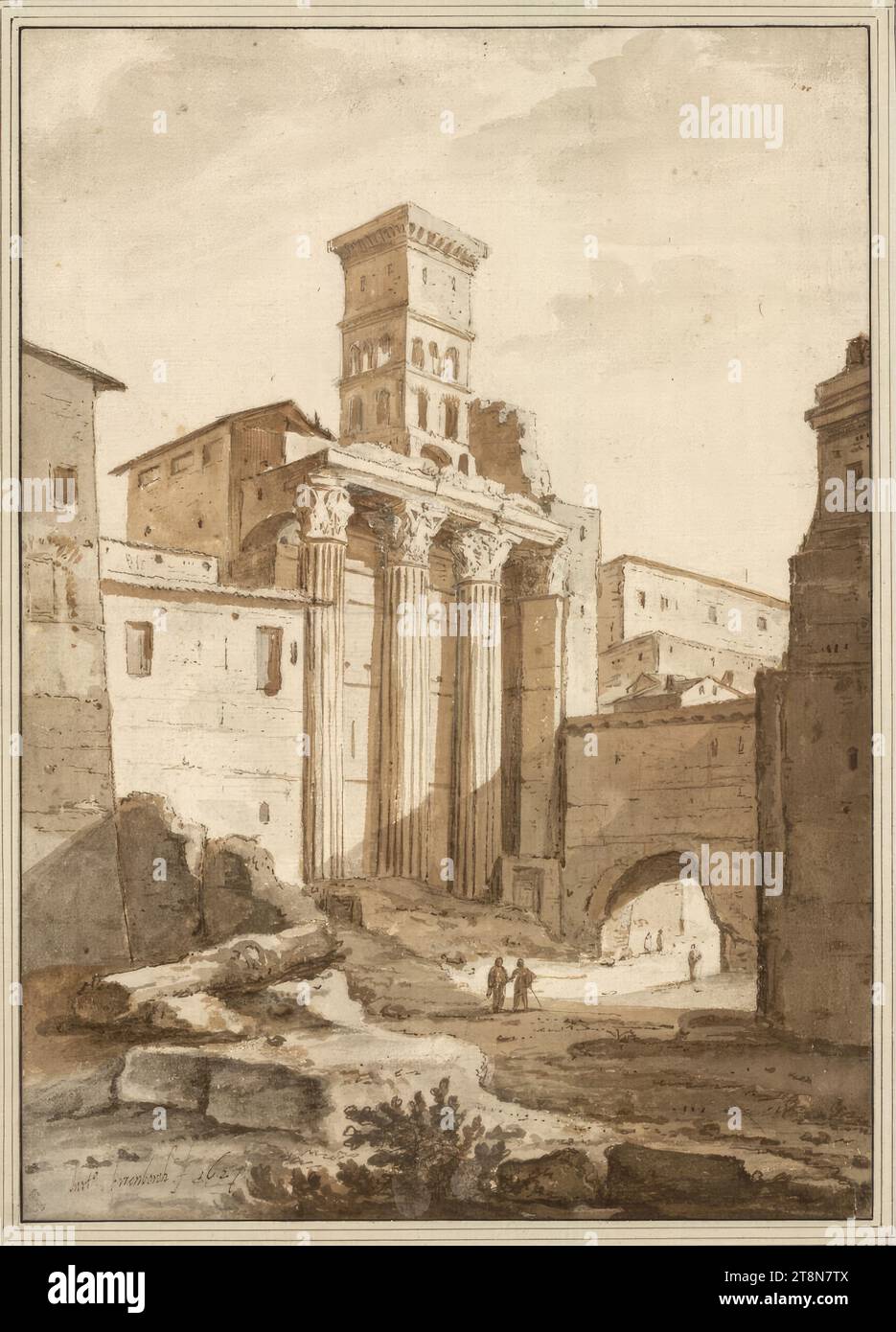 Forum d'Auguste à Rome, Bartholomeus Breenbergh (Deventer 1598 - 1657 Amsterdam), 1627, dessin, pinceau et plume marron, lavage brun et gris, sur craie noire. Traces d'un pli horizontal ; plis verticaux continus à droite. Marge., 32,2 x 22,9 cm, l. l. Duc Albert de Saxe-Teschen, signé et daté à gauche. ci-dessous : 'barbe°. breenbergh. f 1627 Banque D'Images