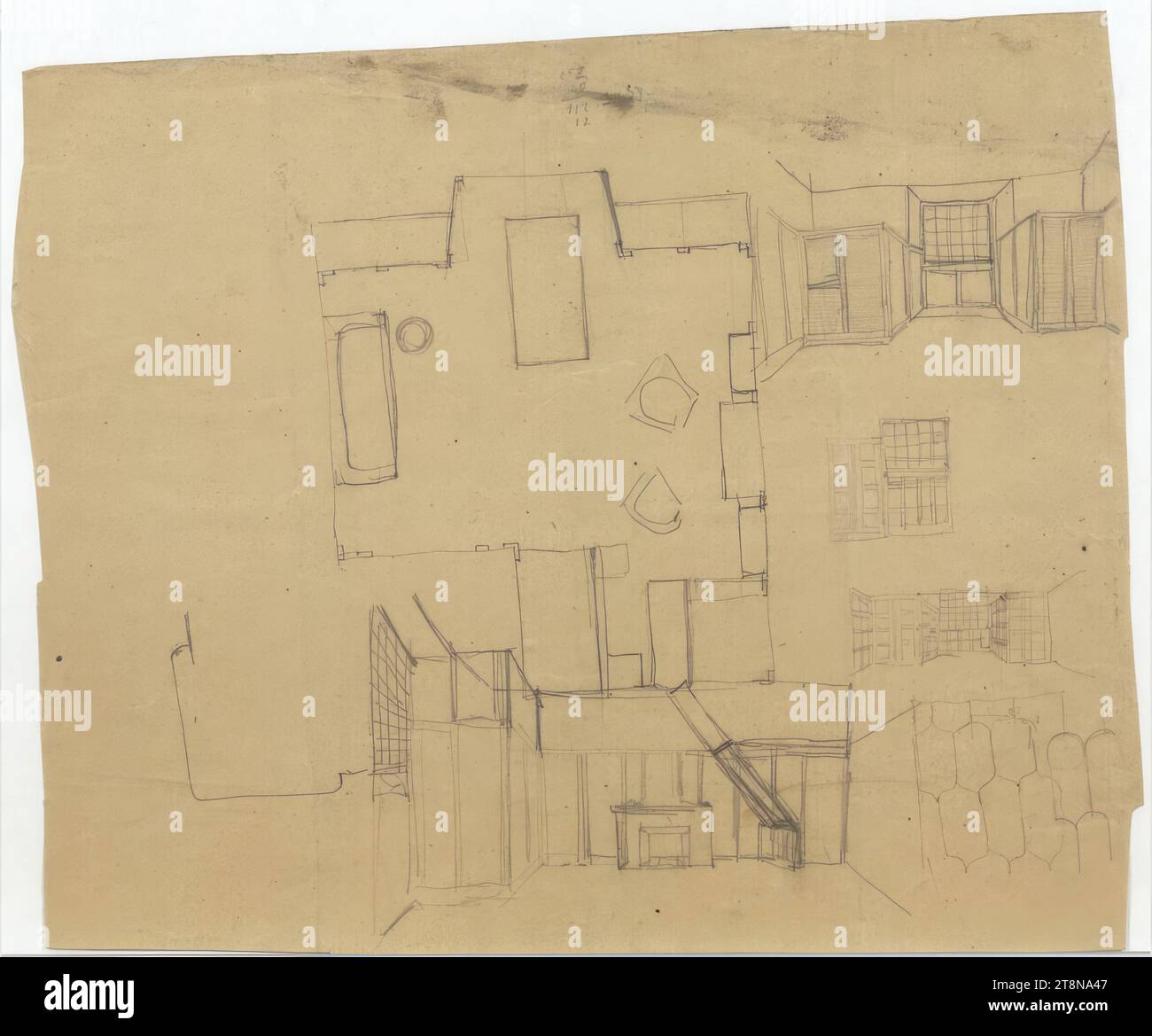 Ébauches d'habitation, d'ameublement et de construction, dessin d'architecture, papier ; crayon, 345 x 418mm Banque D'Images