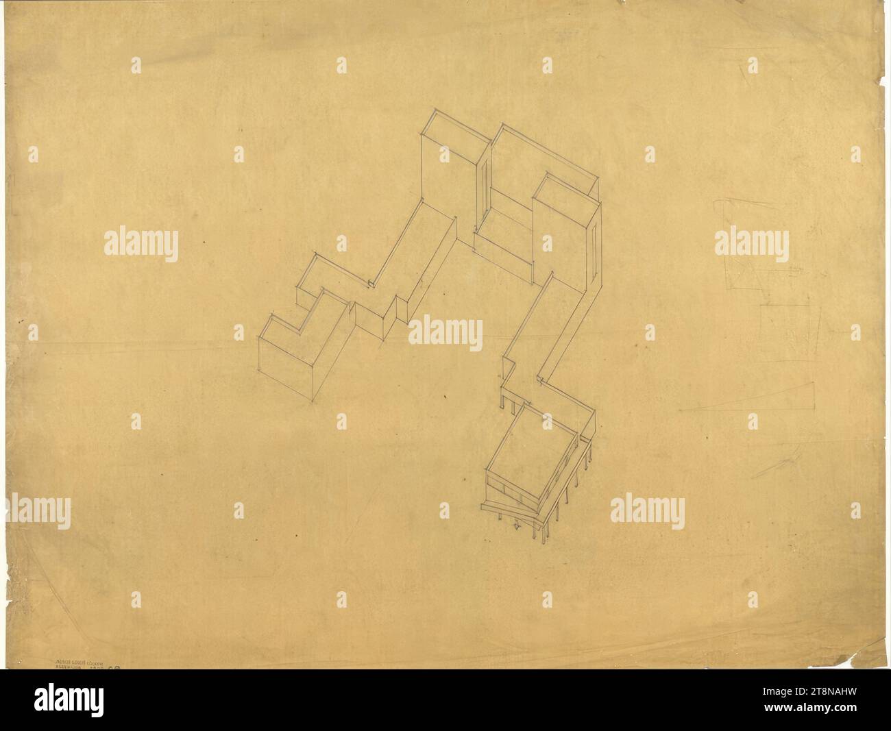 Écuries pour Prince Sanguszko, sud de la France, vue plongeante, 1924, dessin architectural, papier calque ; crayon, 502 x 653 mm Banque D'Images
