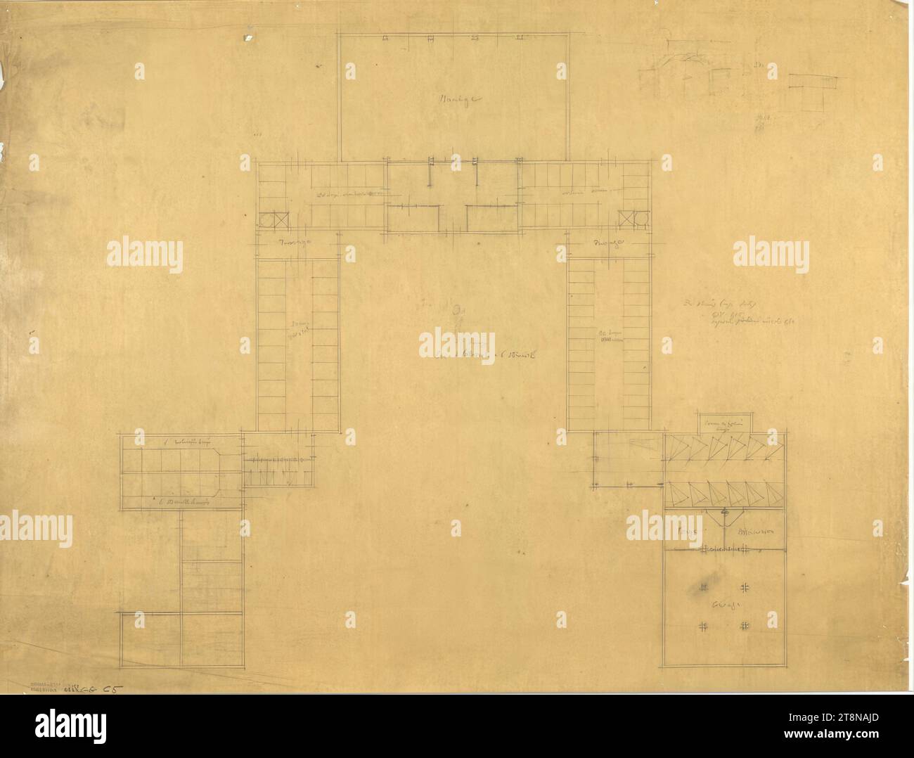 Écuries pour Prince Sanguszko, sud de la France, plan au sol, 1924, dessin architectural, papier calque ; crayon, 500x653mm Banque D'Images
