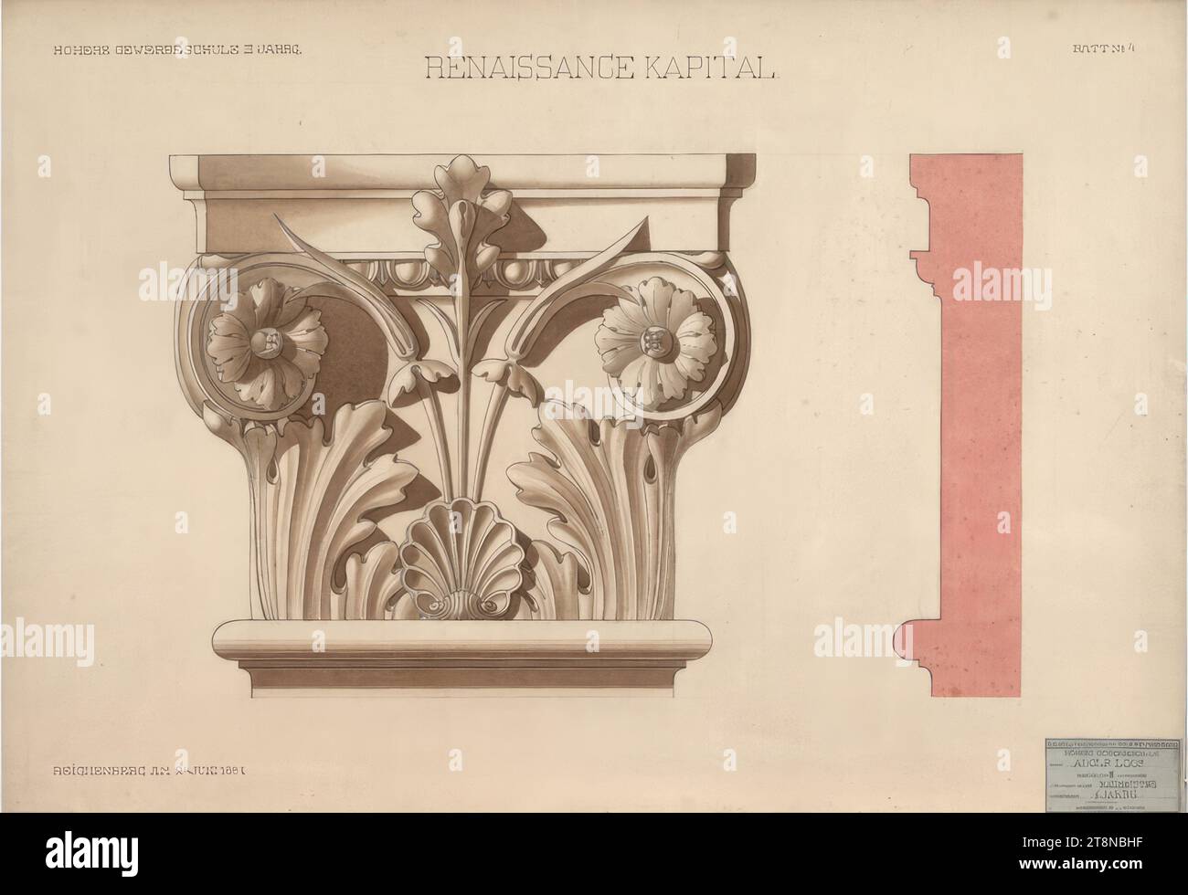 Œuvres des journées scolaires de Loos, Renaissance-Kapital, 24, 1887, 1887 juin, dessin architectural, papier à dessin ; encre, 517 x 751mm Banque D'Images
