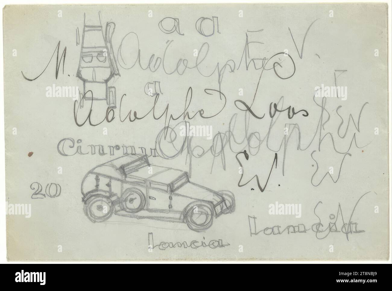 Conception de voiture, études pour une voiture Lancia, dessin architectural, enveloppe ; crayon, 96 x 143mm Banque D'Images