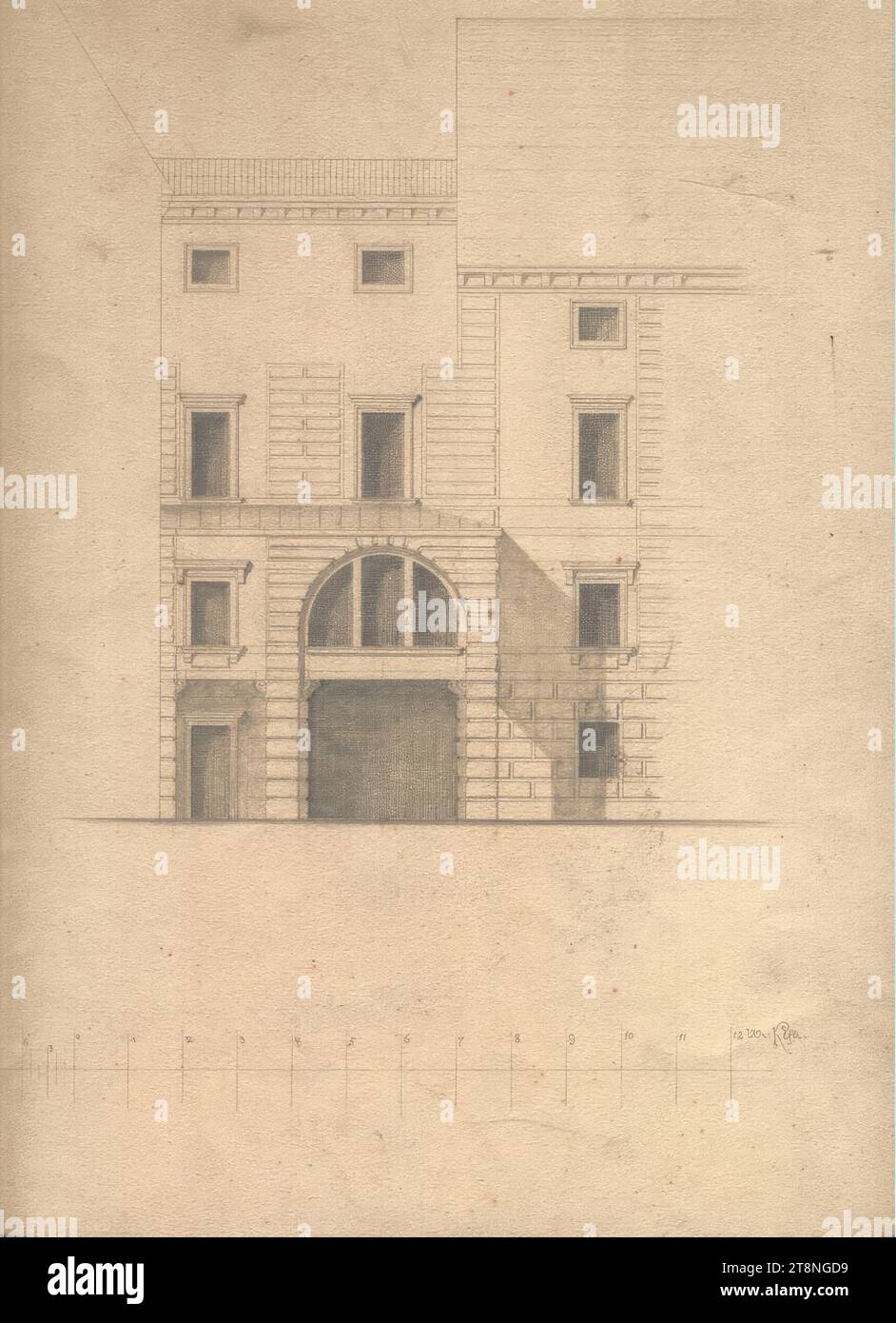 Vienne I, Hofburg, Amalienburg, passage avec fenêtre mezzanine nouvellement conçue, élévation, vers 1875, dessin architectural, graphite, feuille : 38,7 x 31,6 cm Banque D'Images